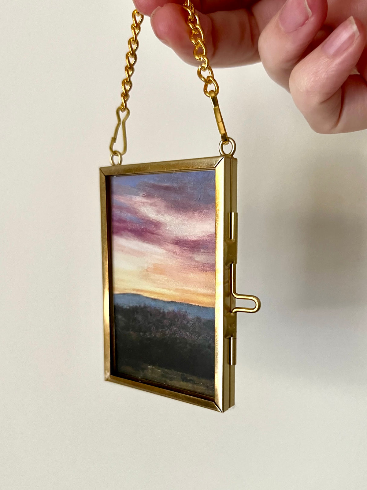 Mini Hanging Art Print | Brass Float Frame | 2×3 Landscape Print Ornament