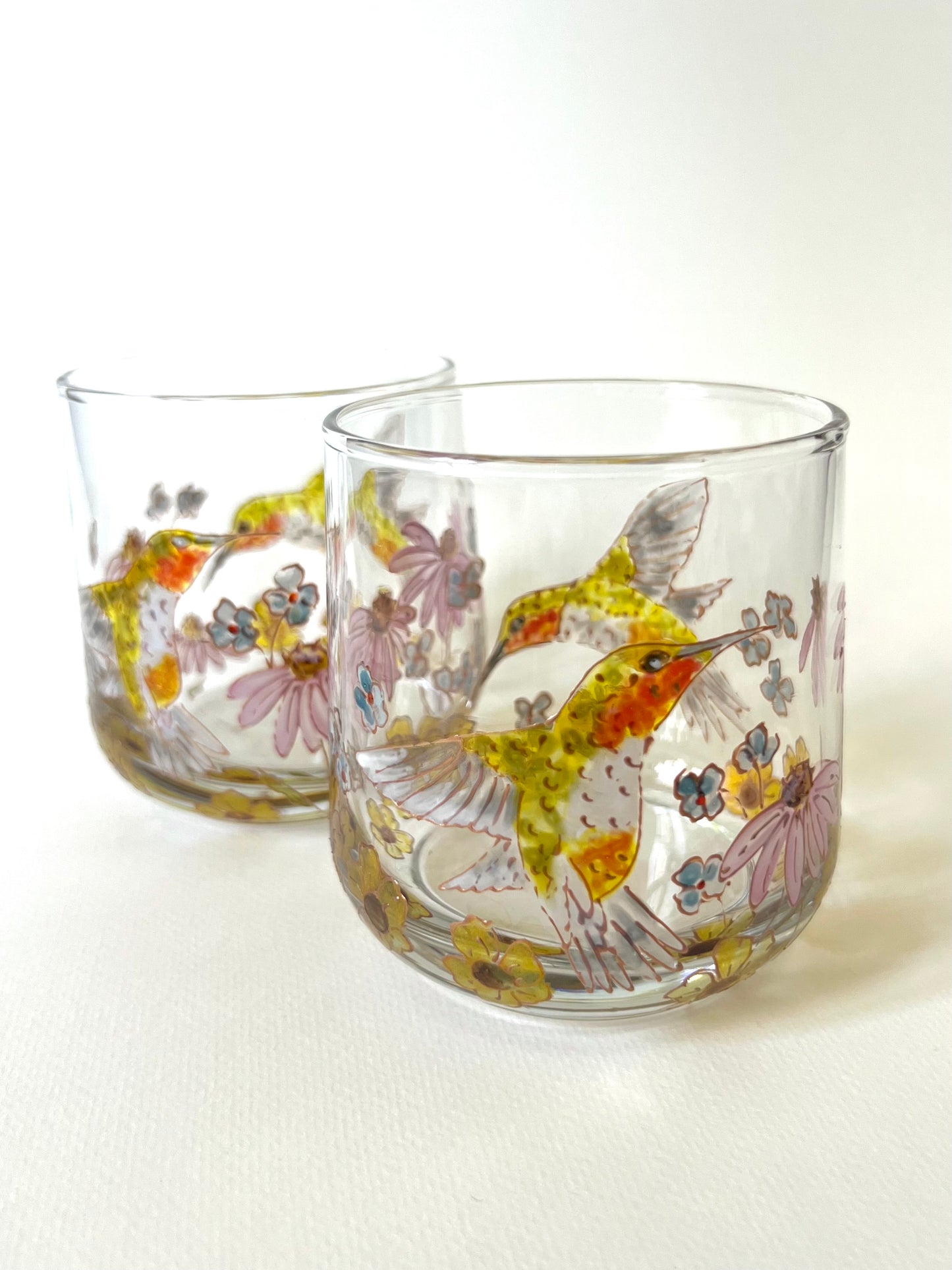 Hummingbird and Wildflower Glasses - Set of 2