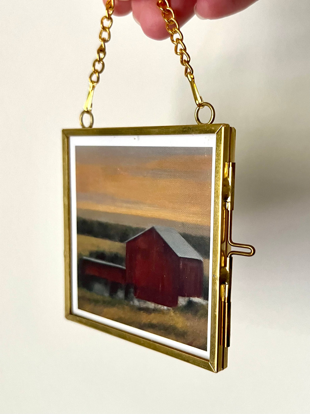 Mini Hanging Art Print | Brass Float Frame | 3×3 Landscape Print Ornament