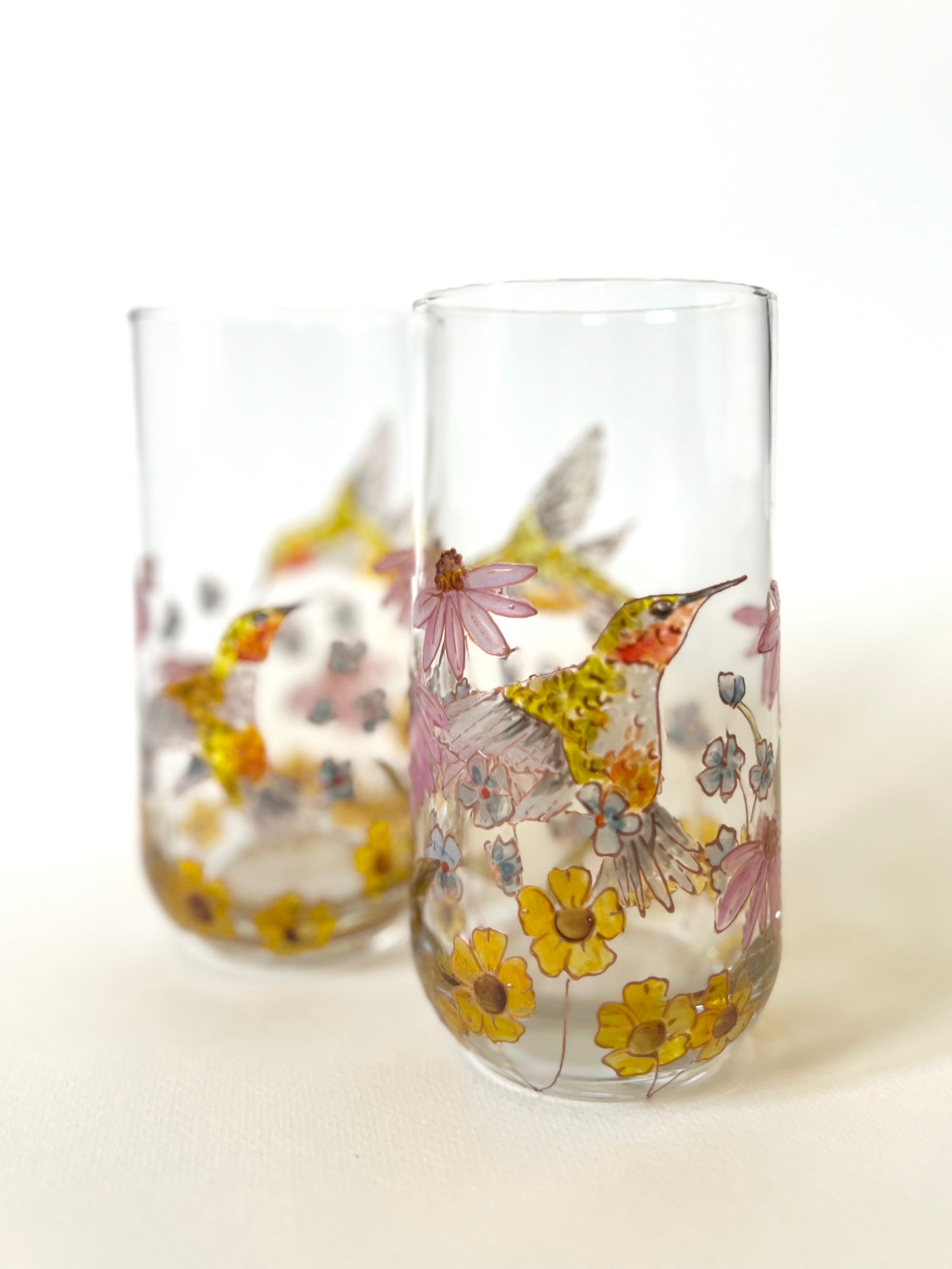 Hummingbird and Wildflower Glasses - Set of 2