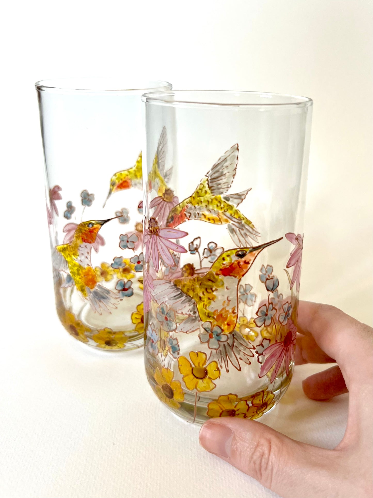 Hummingbird and Wildflower Glasses - Set of 2