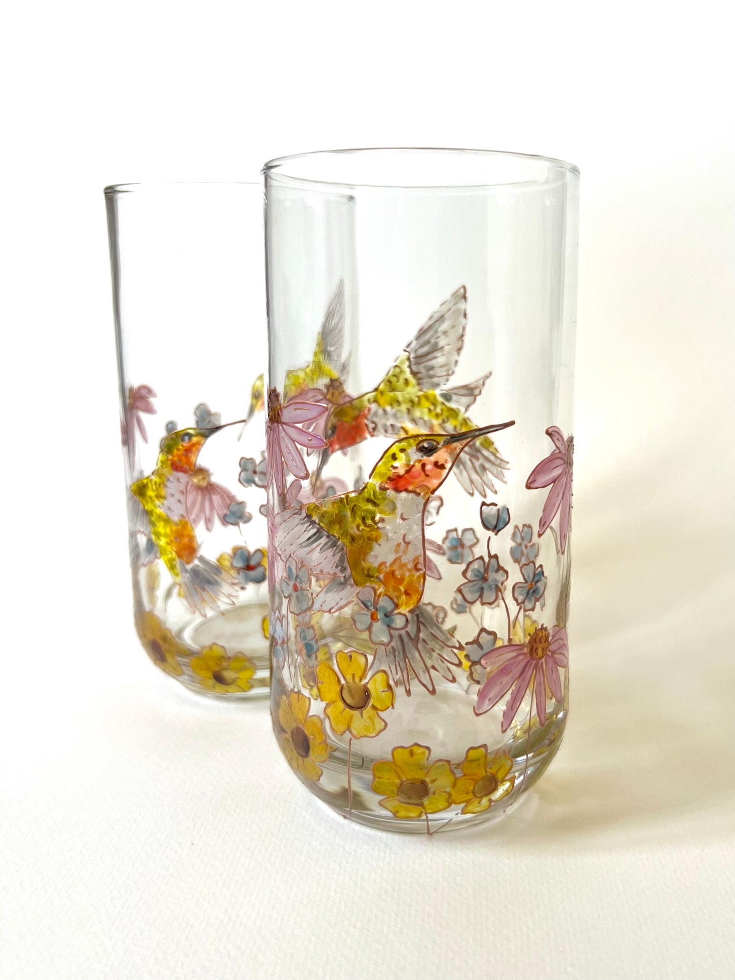 Hummingbird and Wildflower Glasses - Set of 2