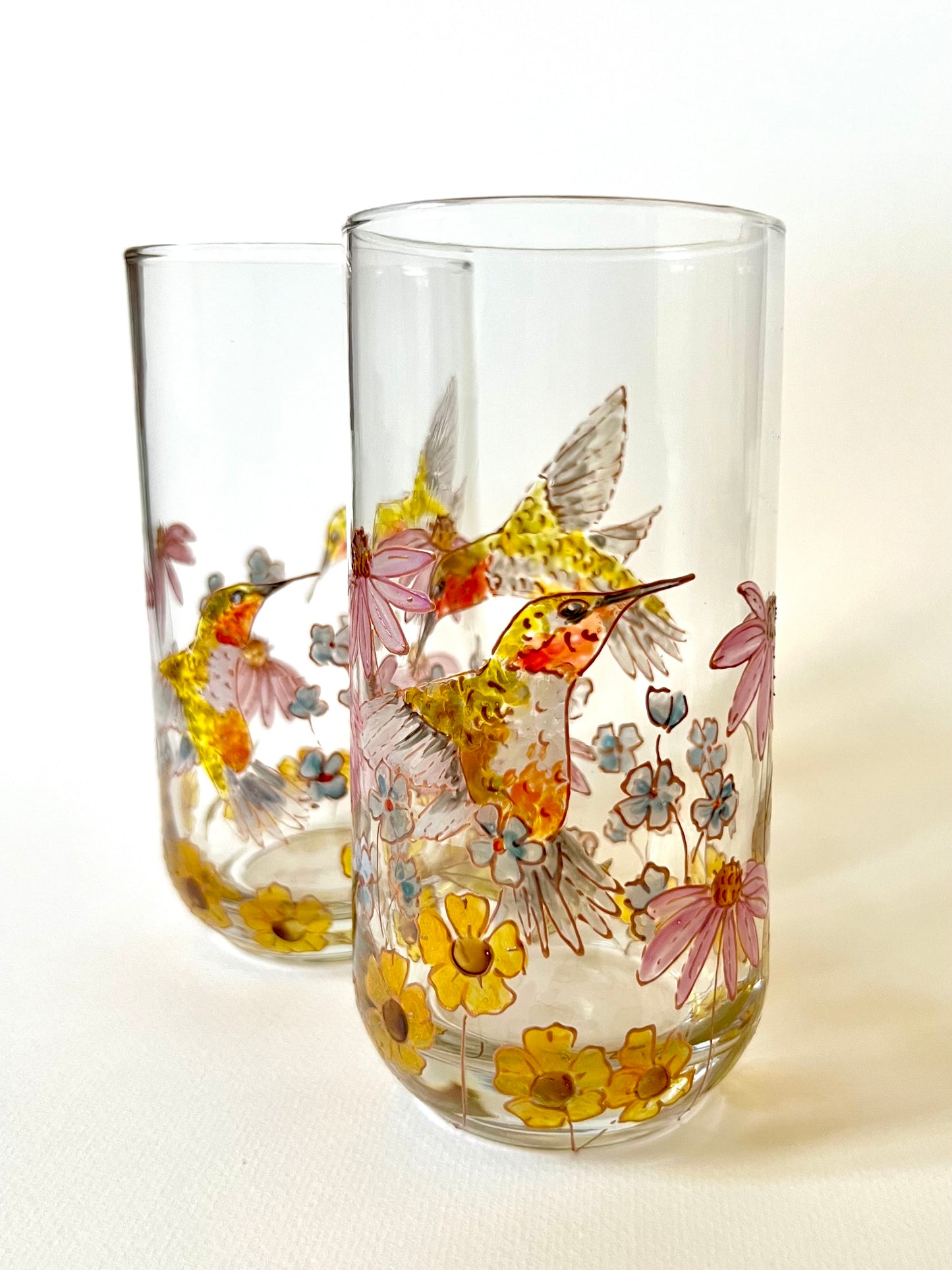 Hummingbird and Wildflower Glasses - Set of 2