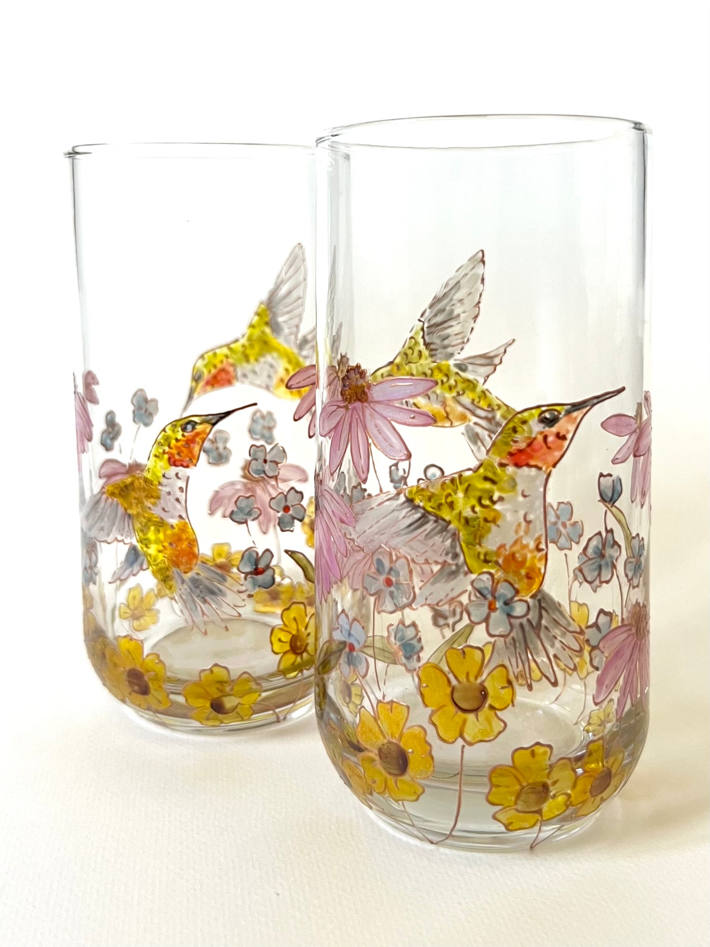 Hummingbird and Wildflower Glasses - Set of 2