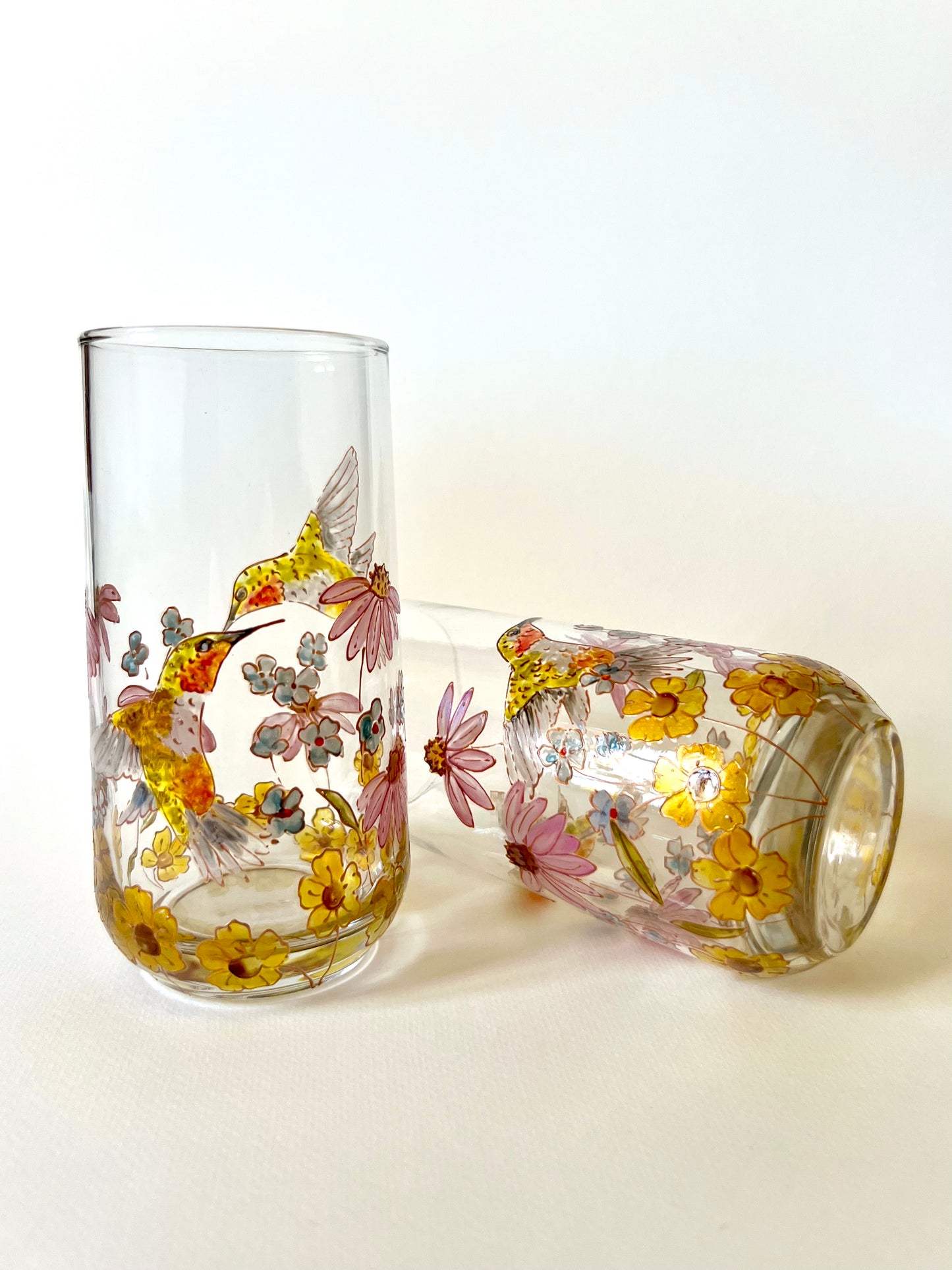 Hummingbird and Wildflower Glasses - Set of 2
