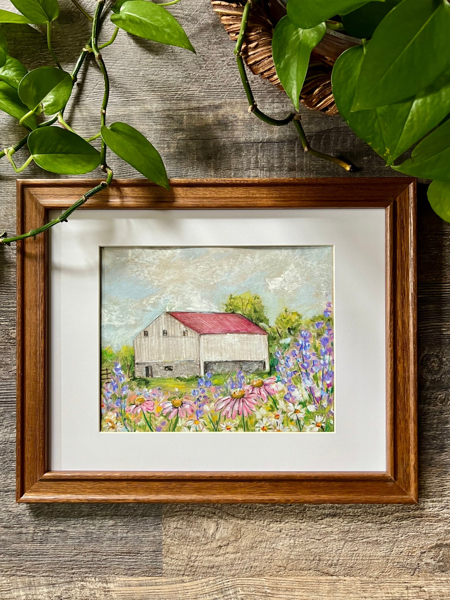 Rural Barn and Wildflowers Landscape Painting