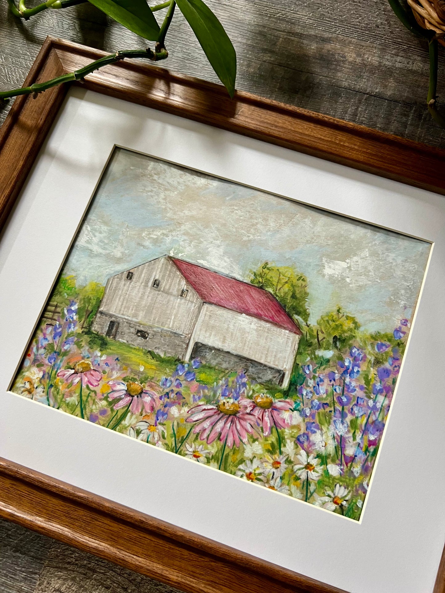 Rural Barn and Wildflowers Landscape Painting