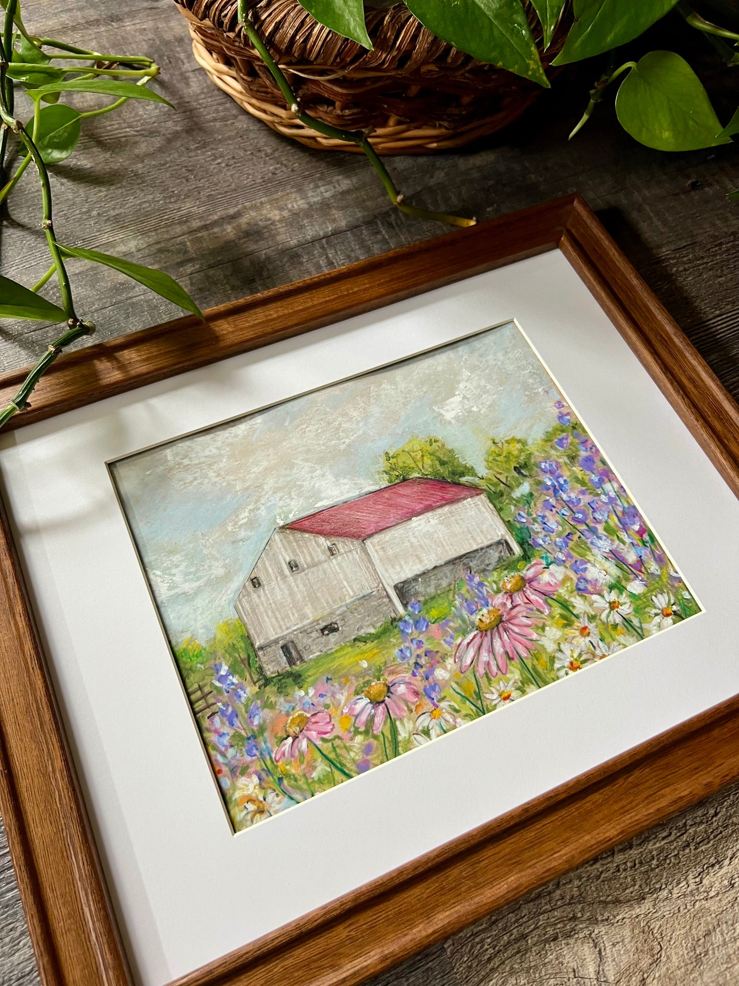 Rural Barn and Wildflowers Landscape Painting