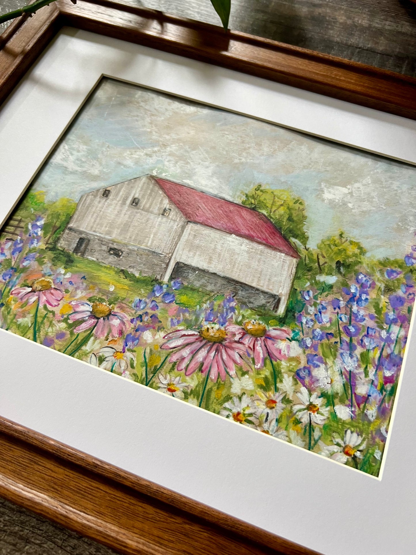 Rural Barn and Wildflowers Landscape Painting