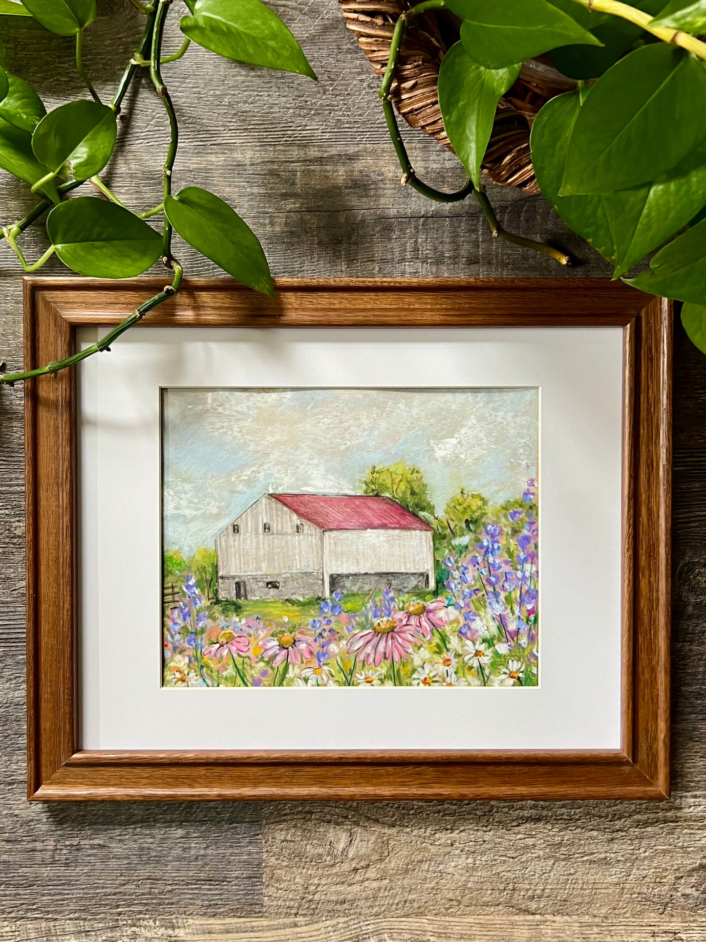 Rural Barn and Wildflowers Landscape Painting