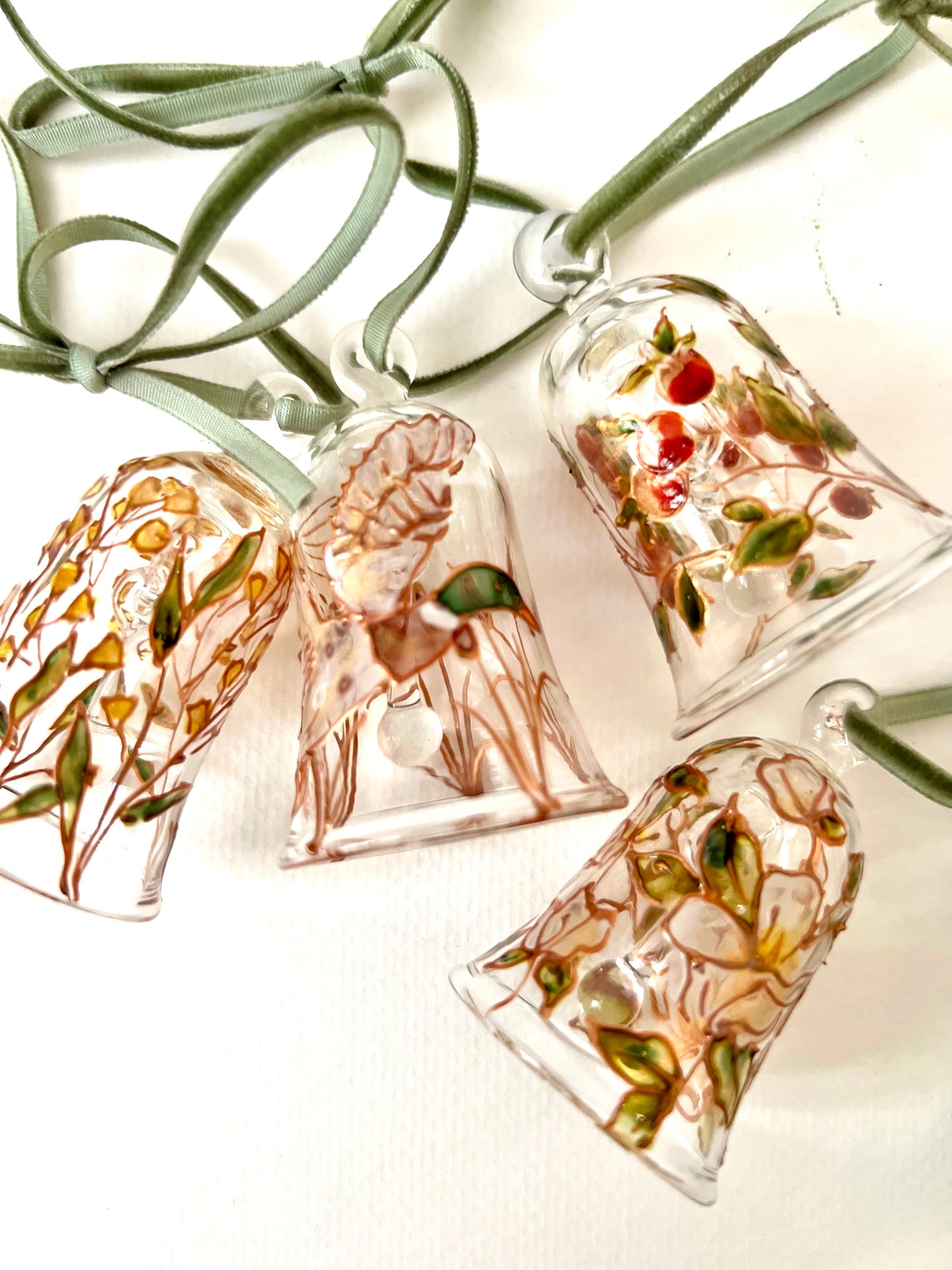 Hand Painted Holiday Berry Glass Bell Ornament