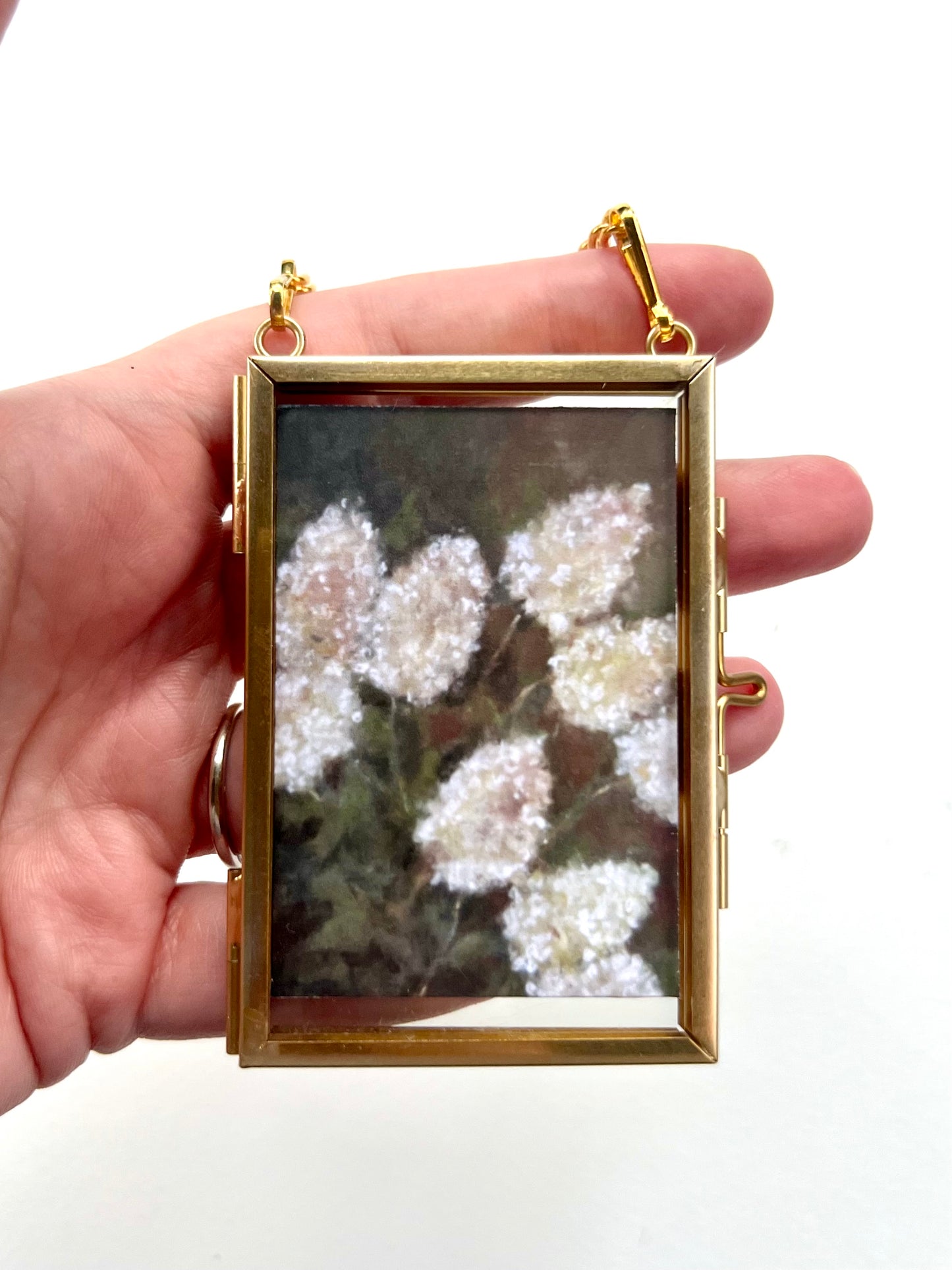 “Vintage Blooms” White Hydrangea Framed Ornament