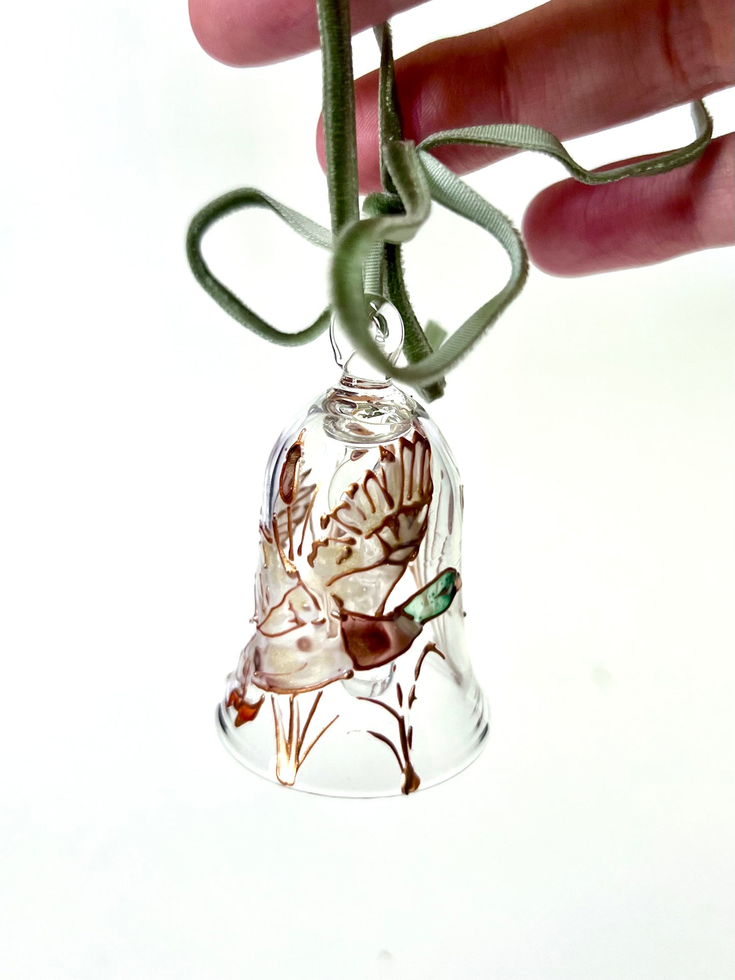 Hand Painted Mallard Duck Glass Bell Ornament