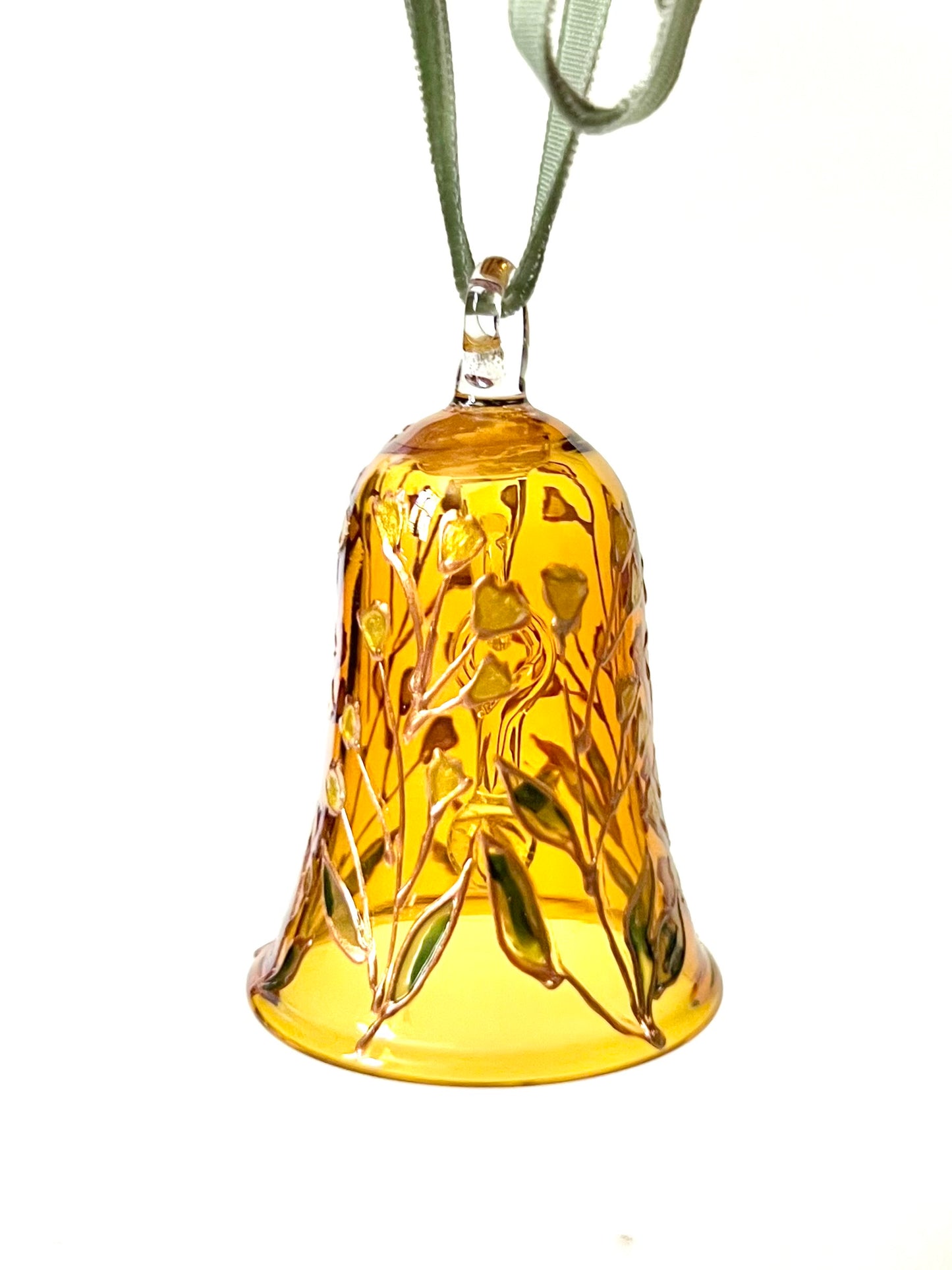 Hand Painted Flowers Glass Bell Ornament