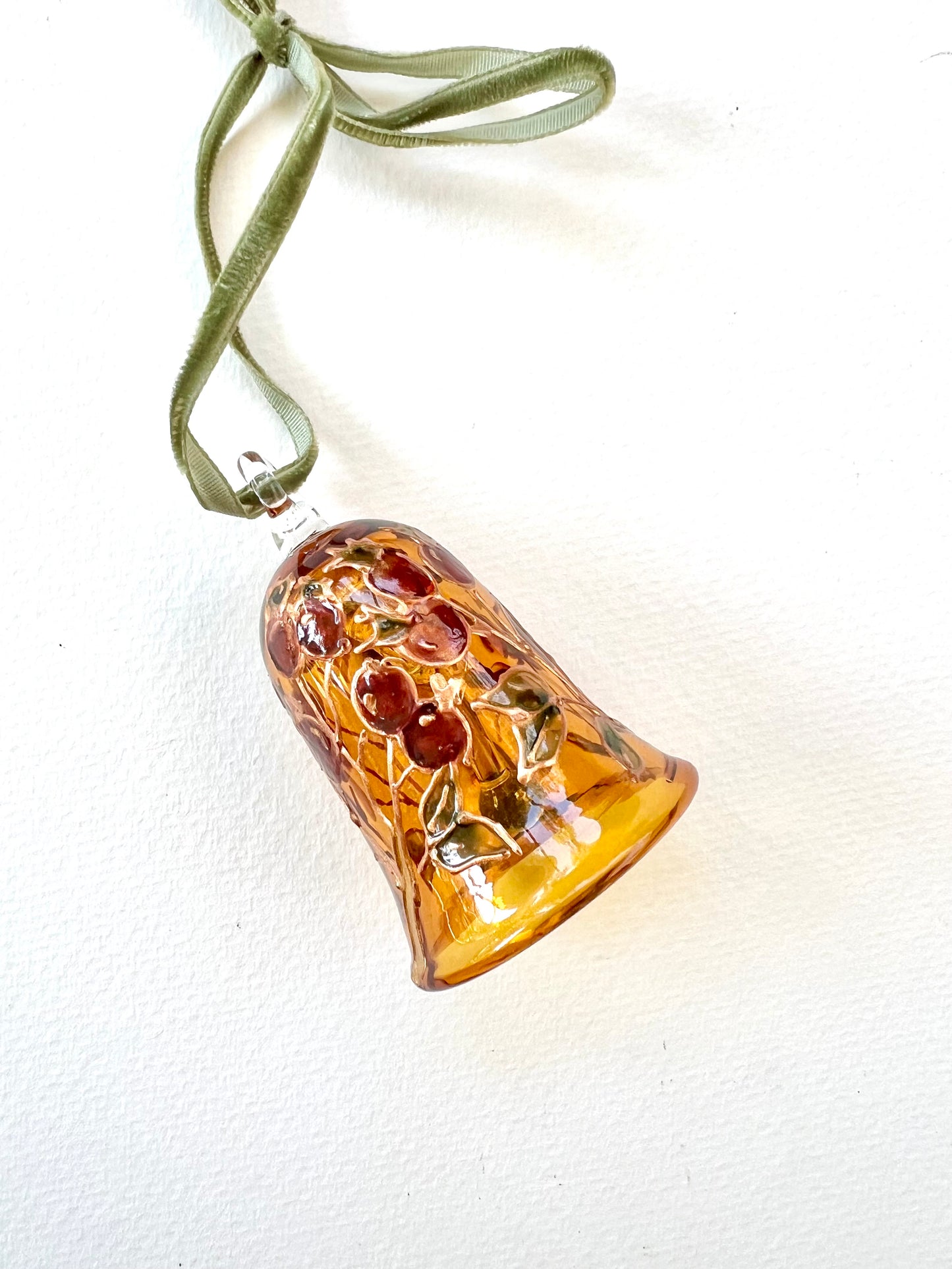 Hand Painted Holiday Berry Glass Bell Ornament