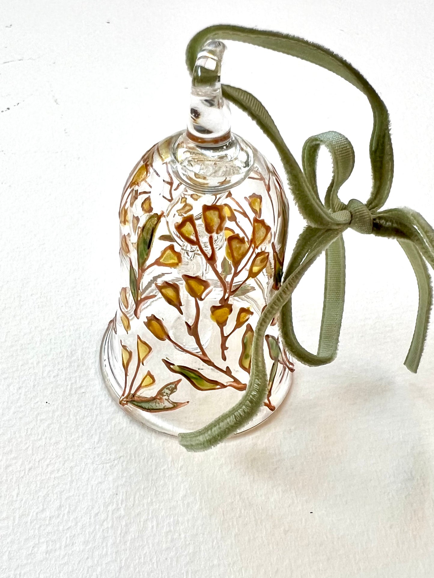 Hand Painted Flowers Glass Bell Ornament