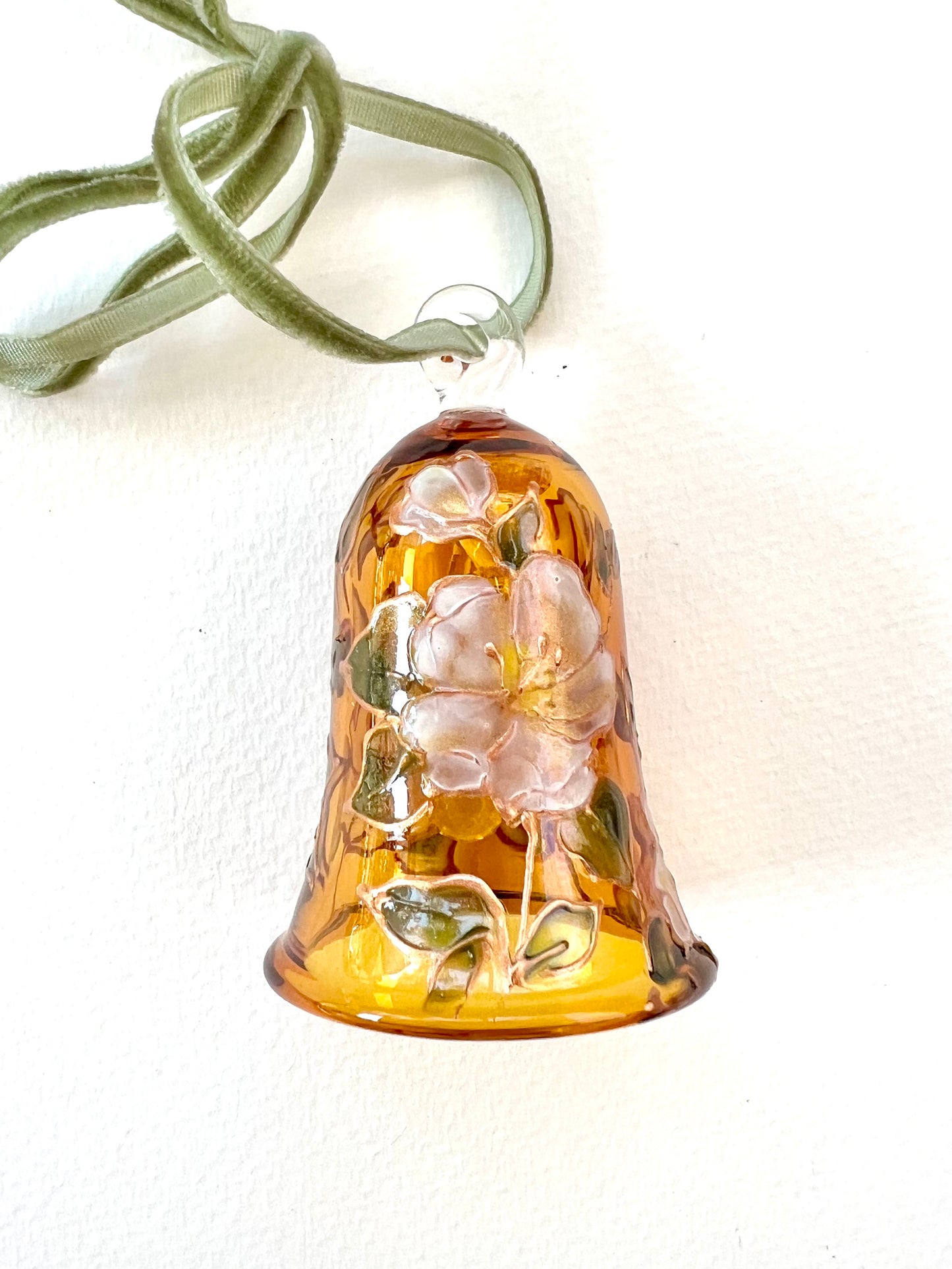 Hand Painted Magnolia Flower Glass Bell Ornament