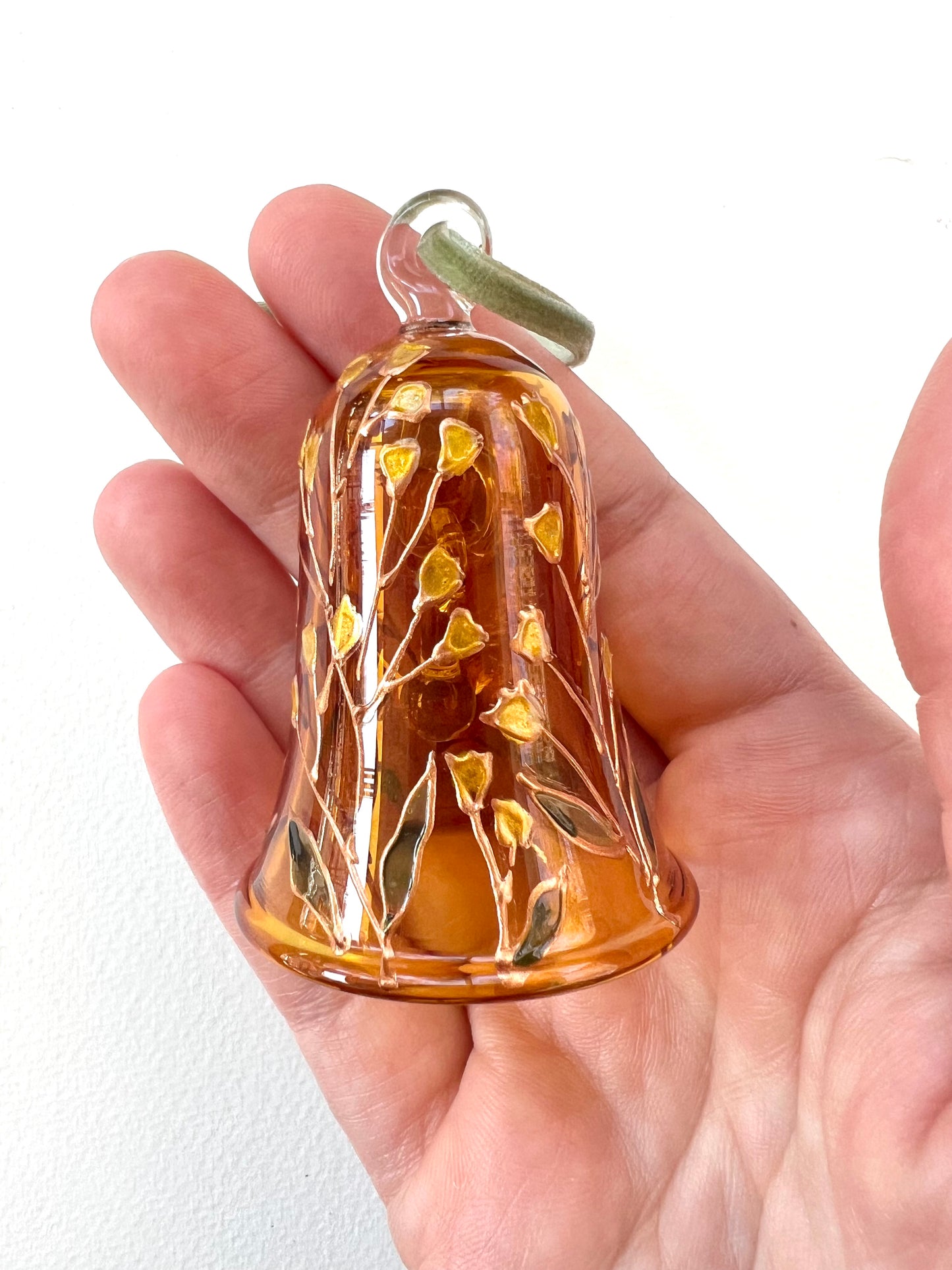 Hand Painted Flowers Glass Bell Ornament