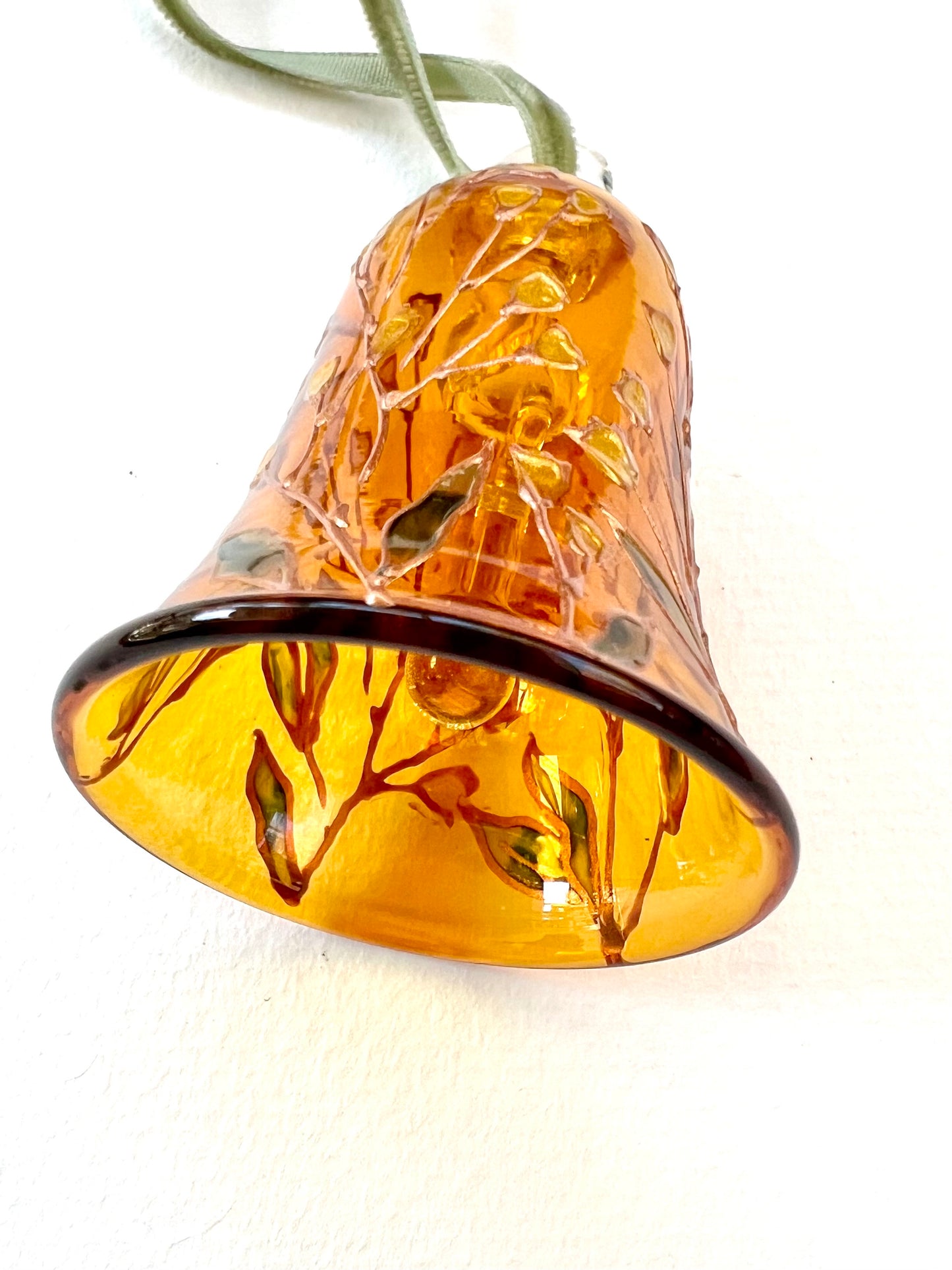 Hand Painted Flowers Glass Bell Ornament