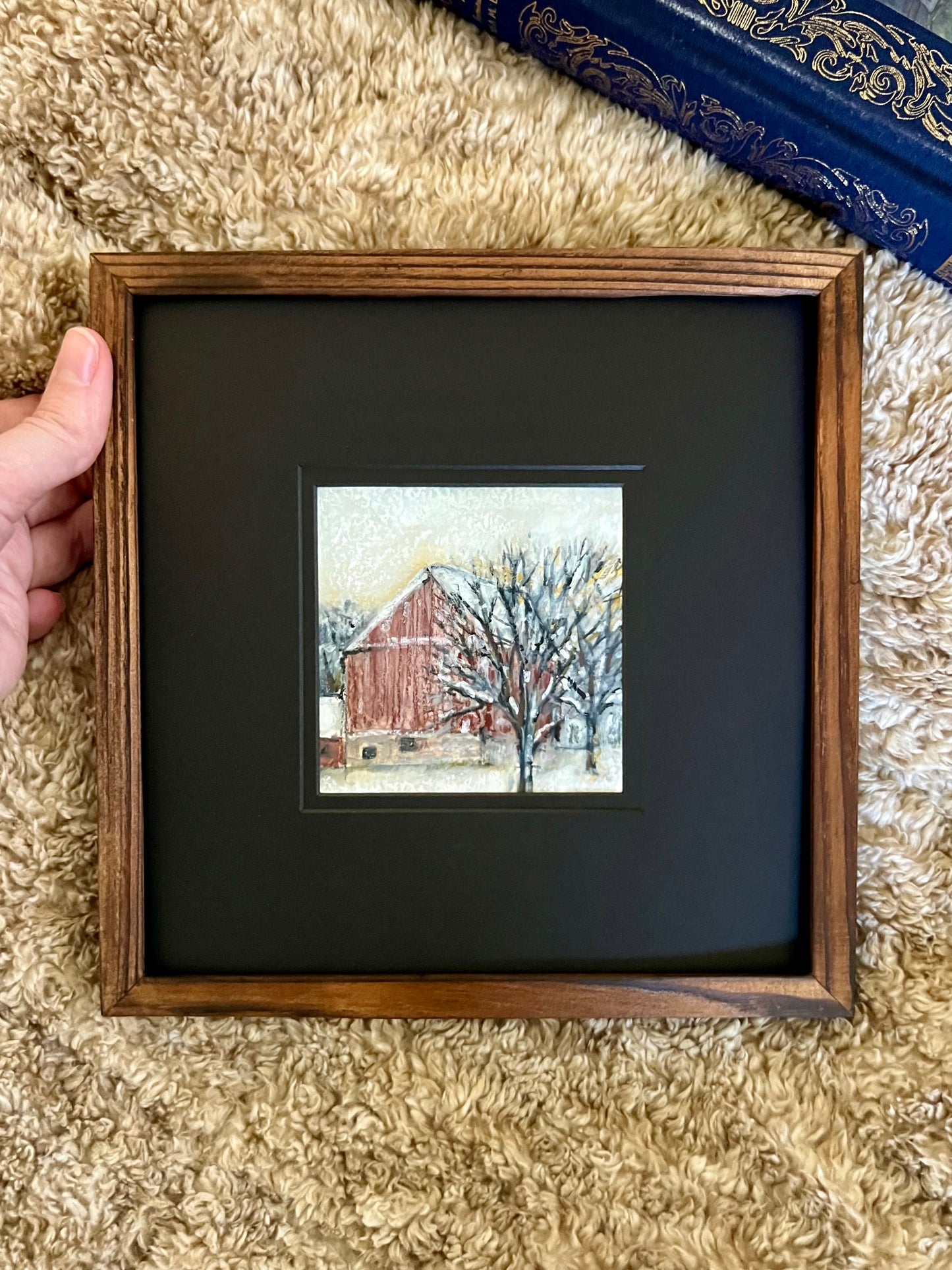 | Snowy Red Barn| Original Mini Landscape Painting