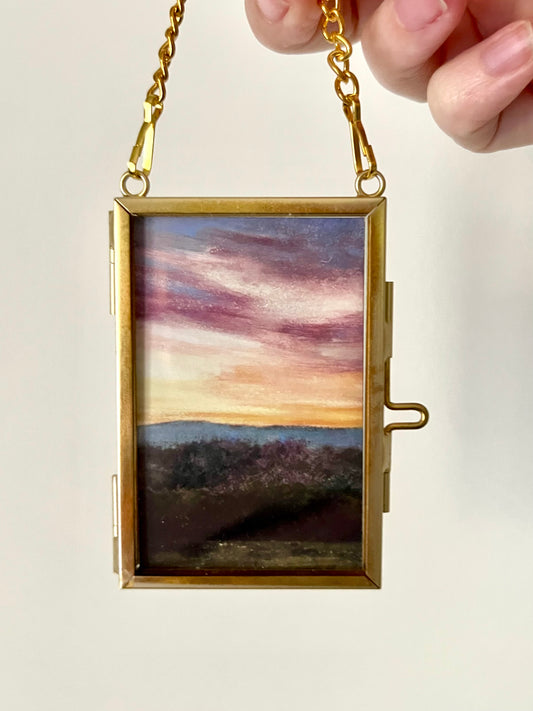 Mini Hanging Art Print | Brass Float Frame | 2×3 Landscape Print Ornament