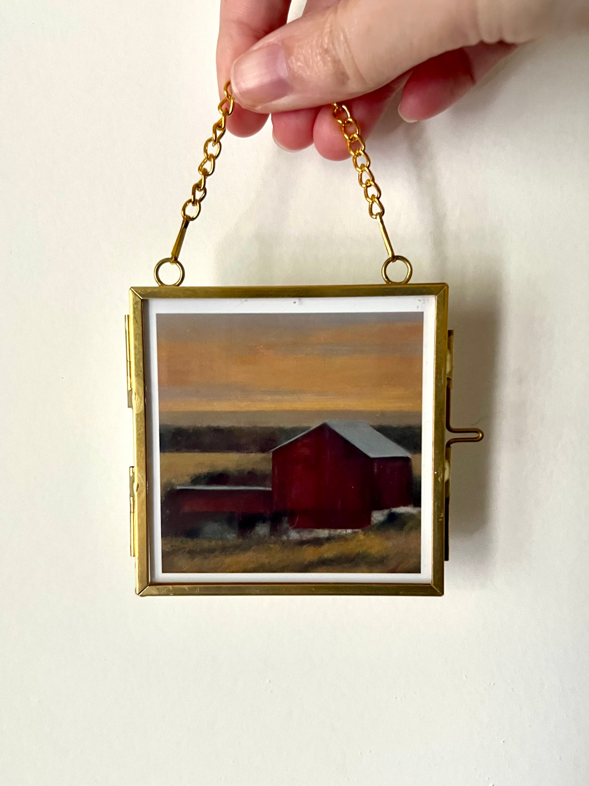 Mini Hanging Art Print | Brass Float Frame | 3×3 Landscape Print Ornament