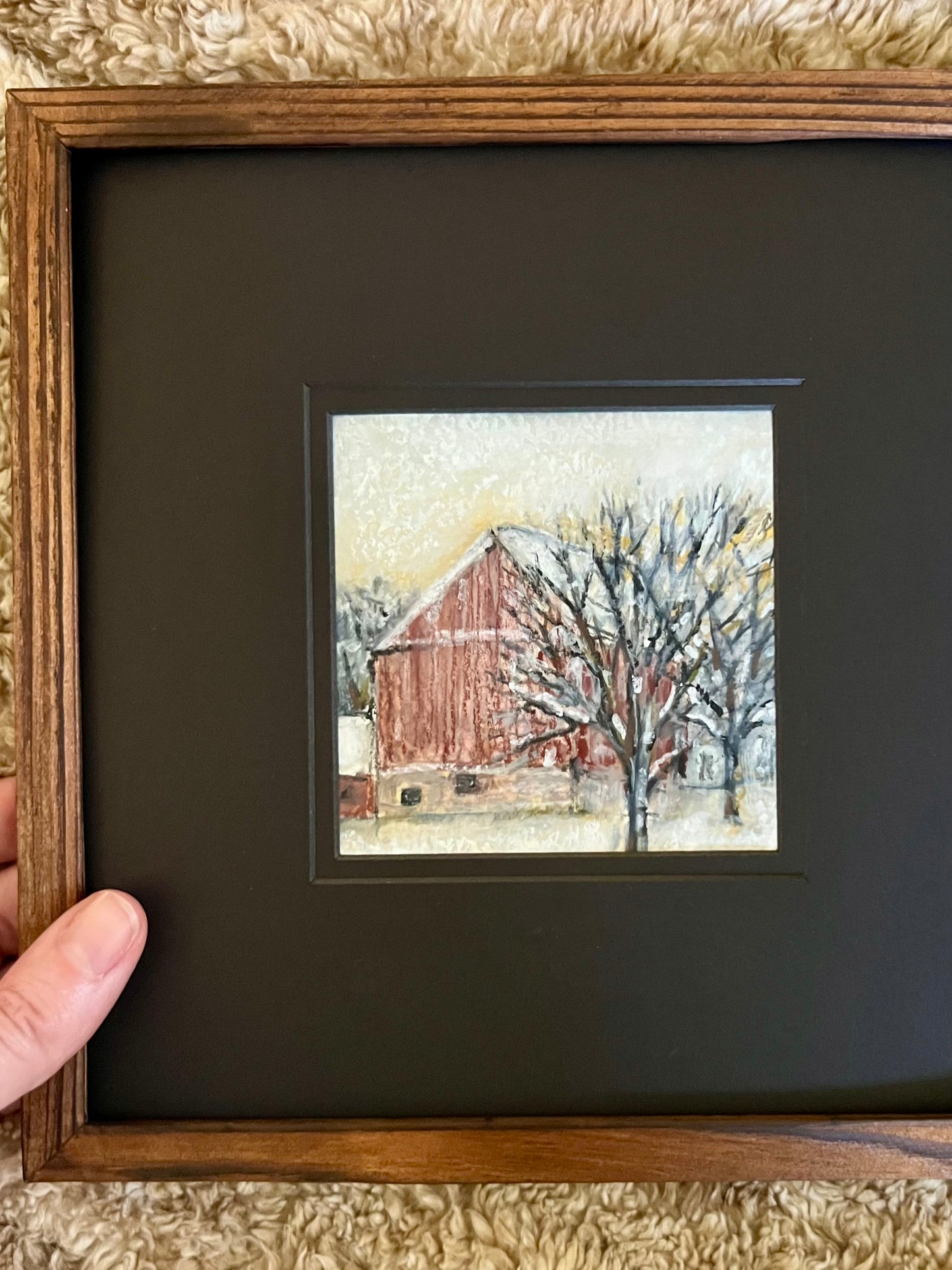 | Snowy Red Barn| Original Mini Landscape Painting