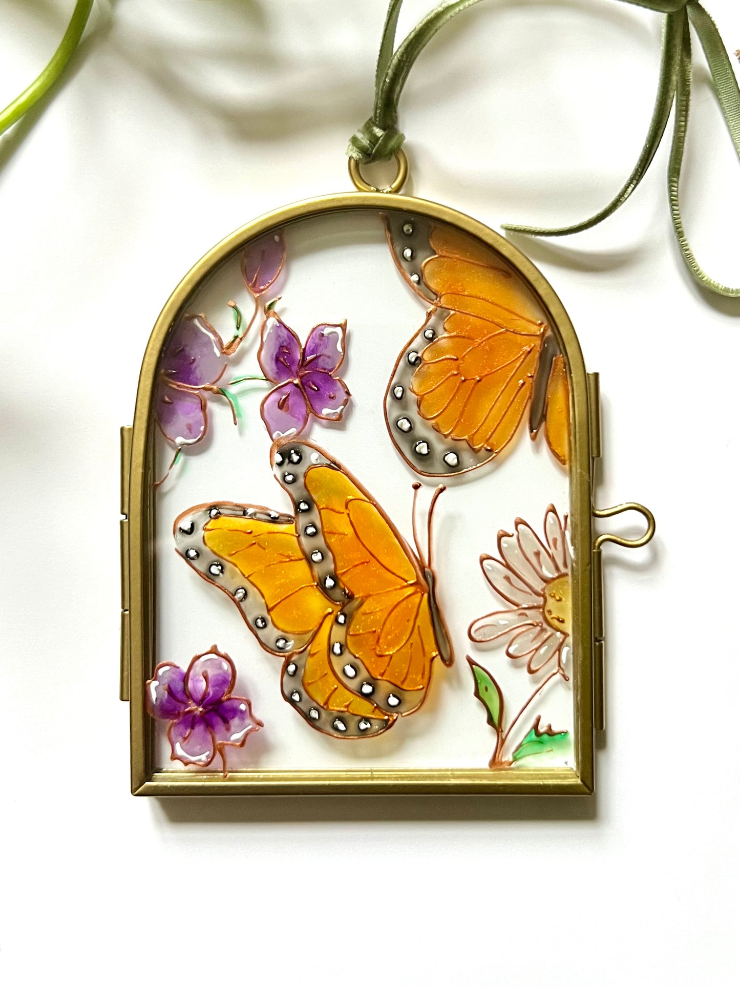 Butterfly and Flowers Glass Painting