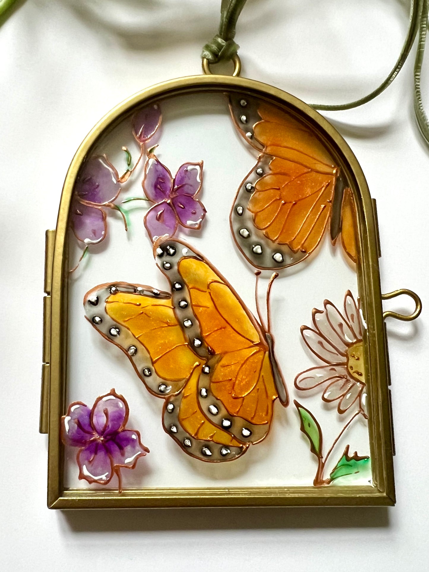 Butterfly and Flowers Glass Painting