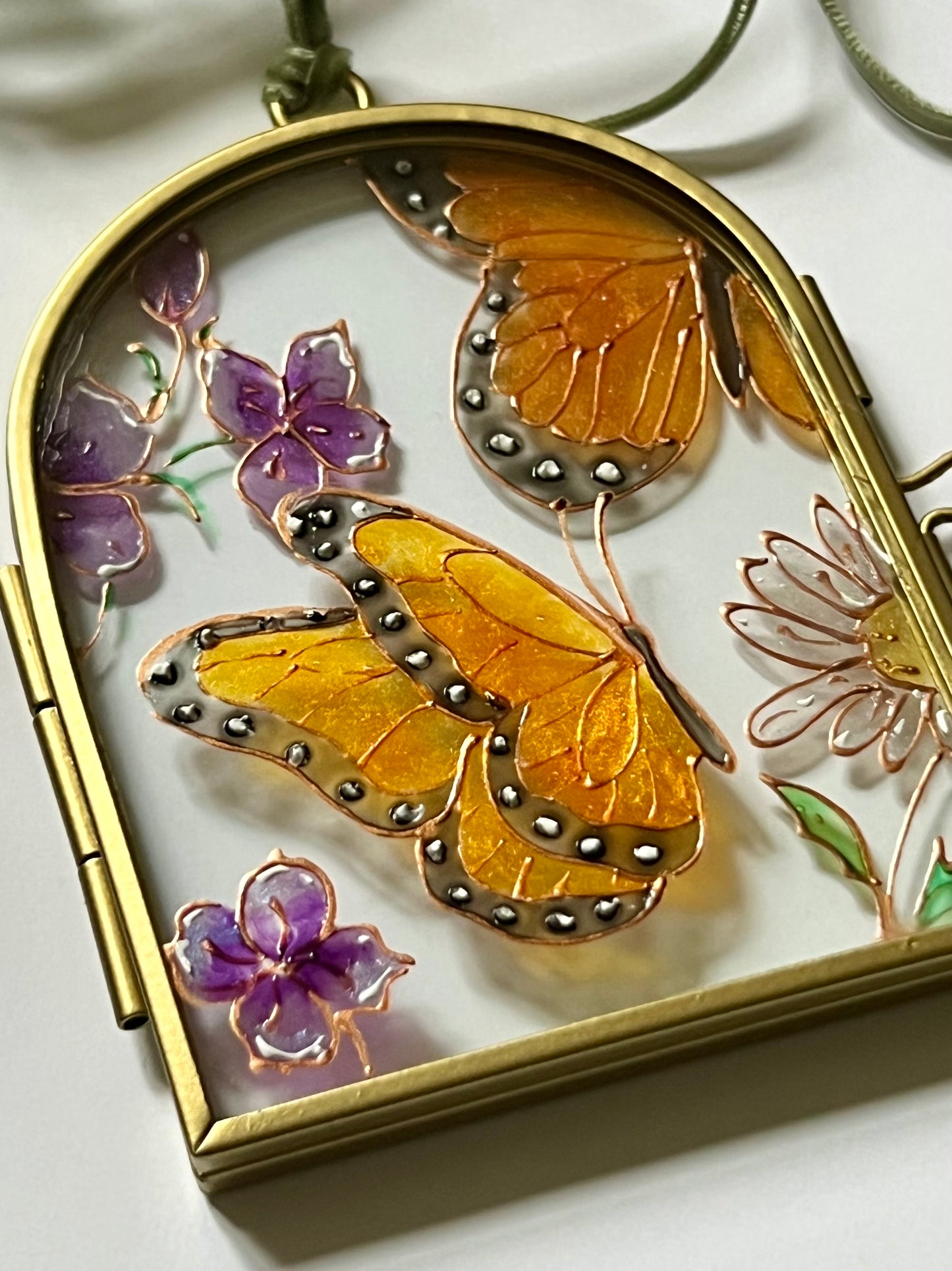 Butterfly and Flowers Glass Painting