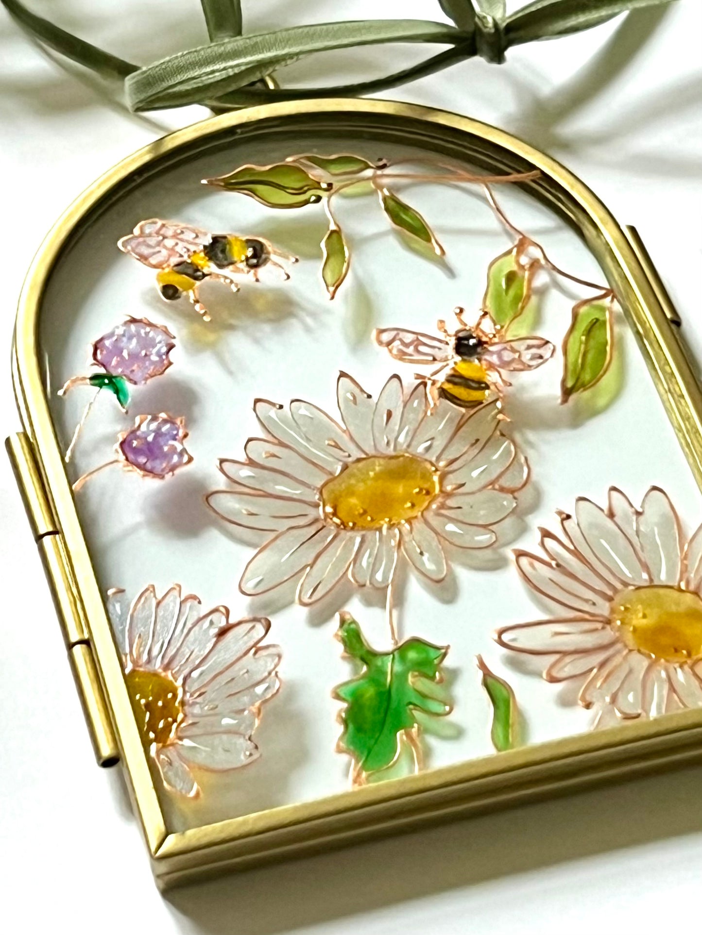 Bees and Flowers Glass Painting