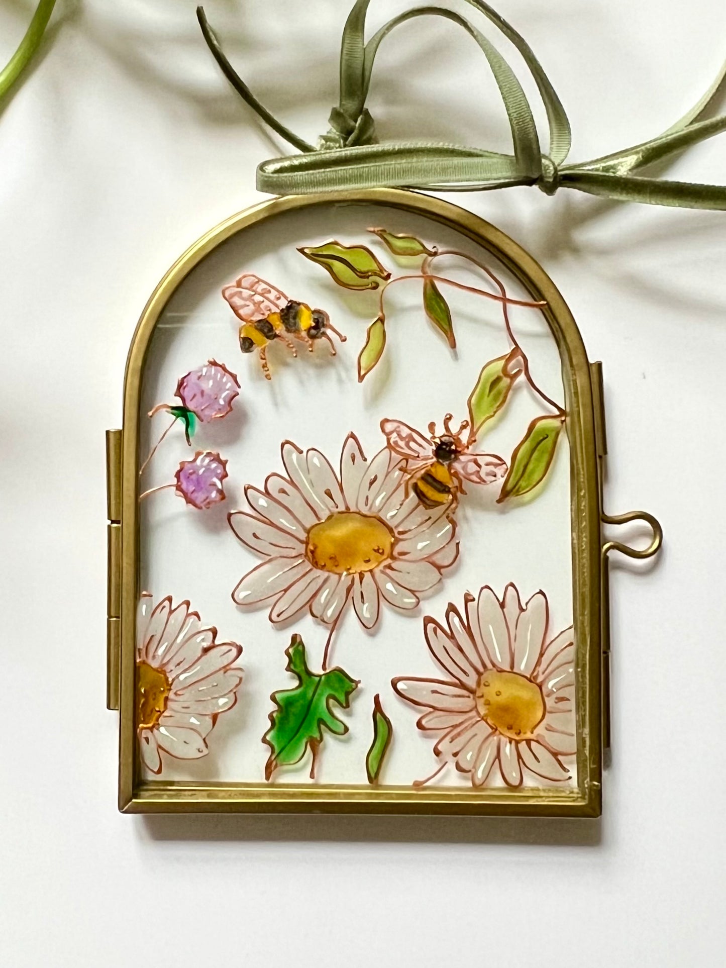 Bees and Flowers Glass Painting