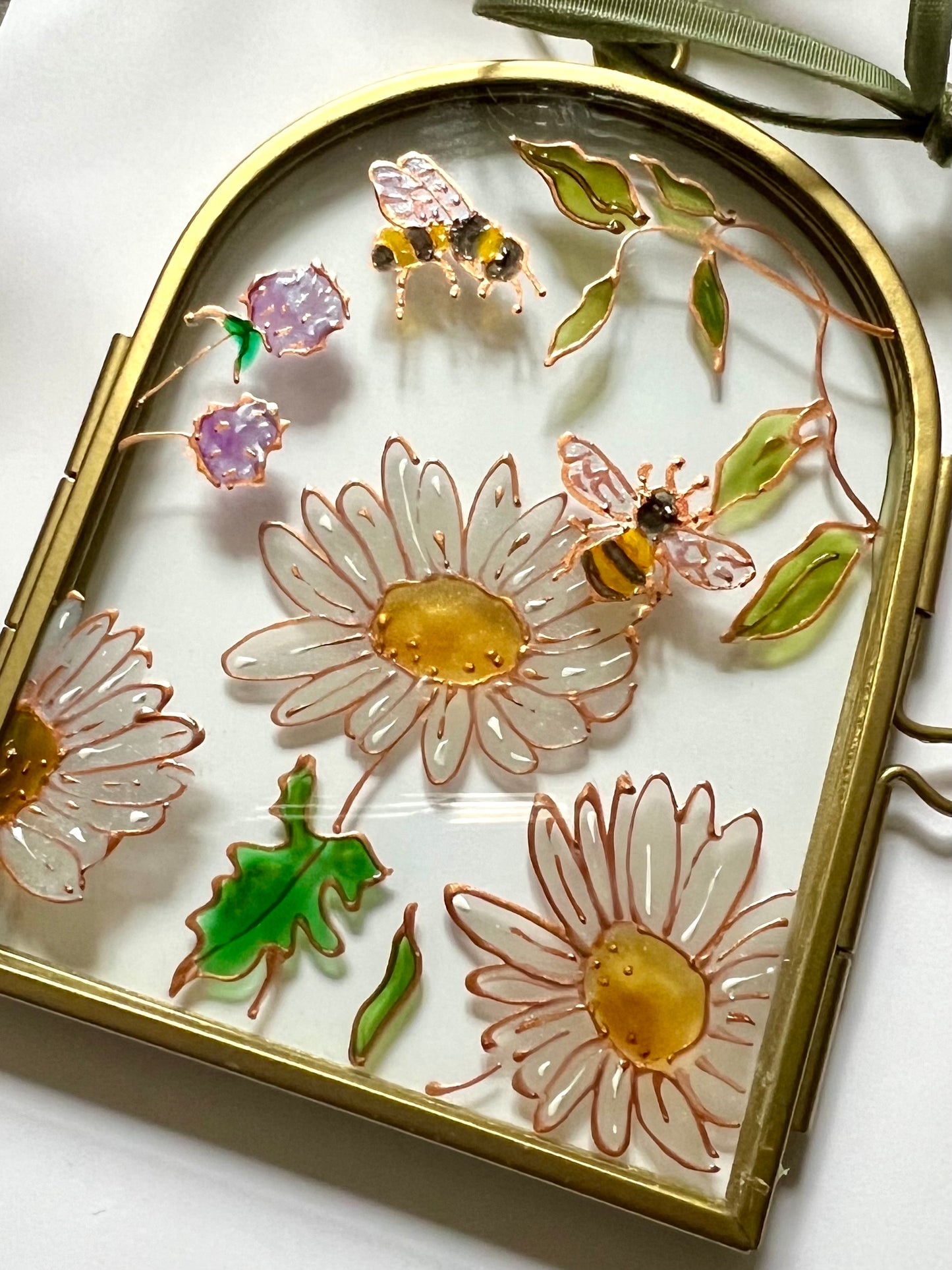 Bees and Flowers Glass Painting