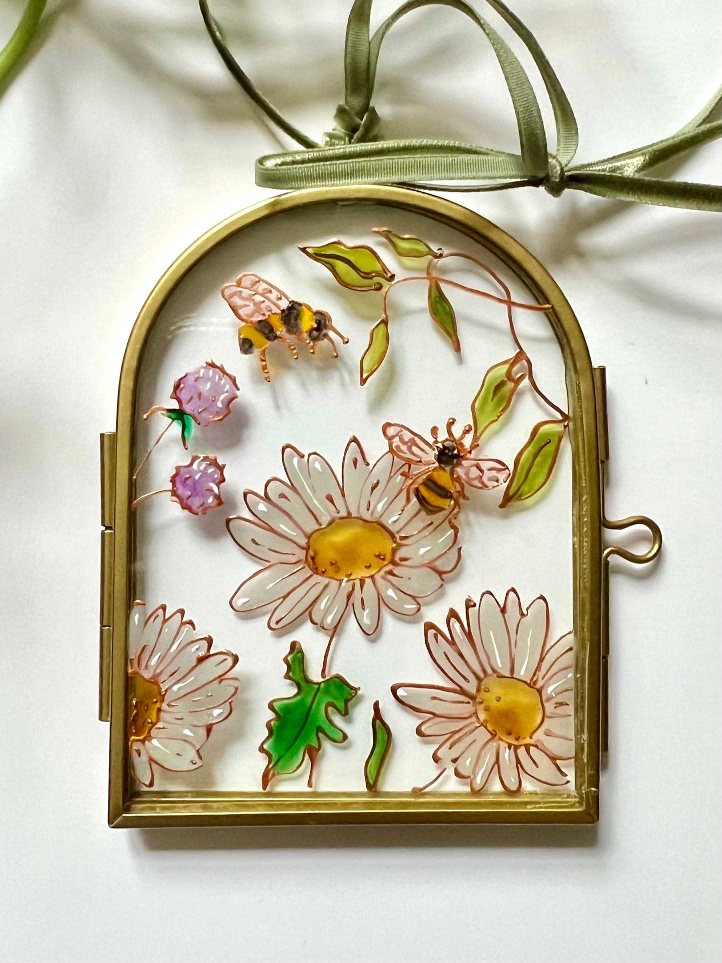 Bees and Flowers Glass Painting