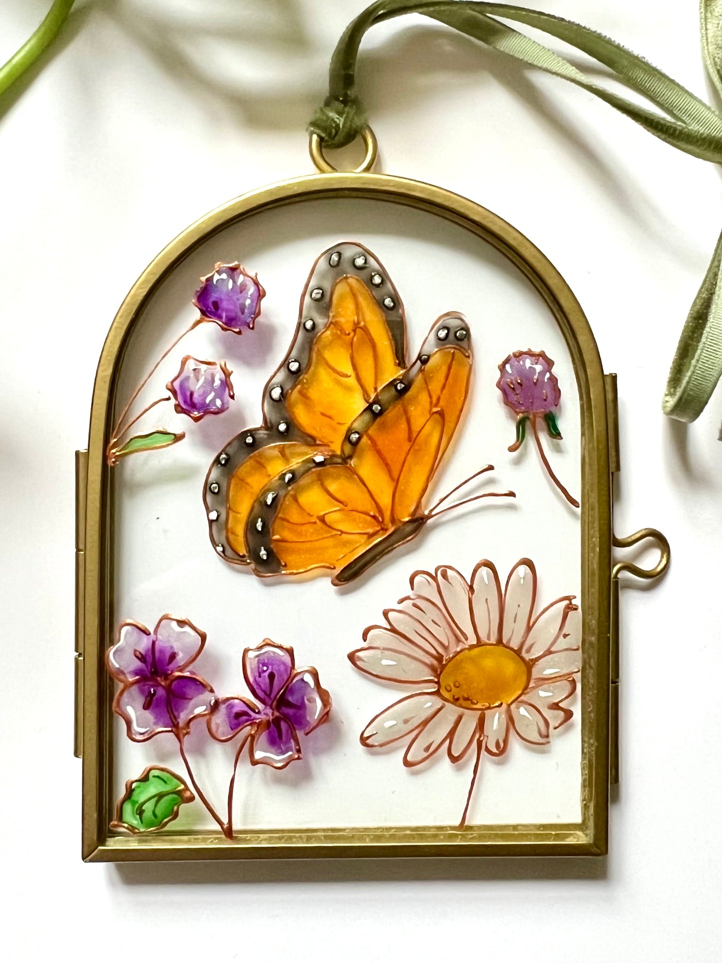 Butterfly and Flowers Glass Painting