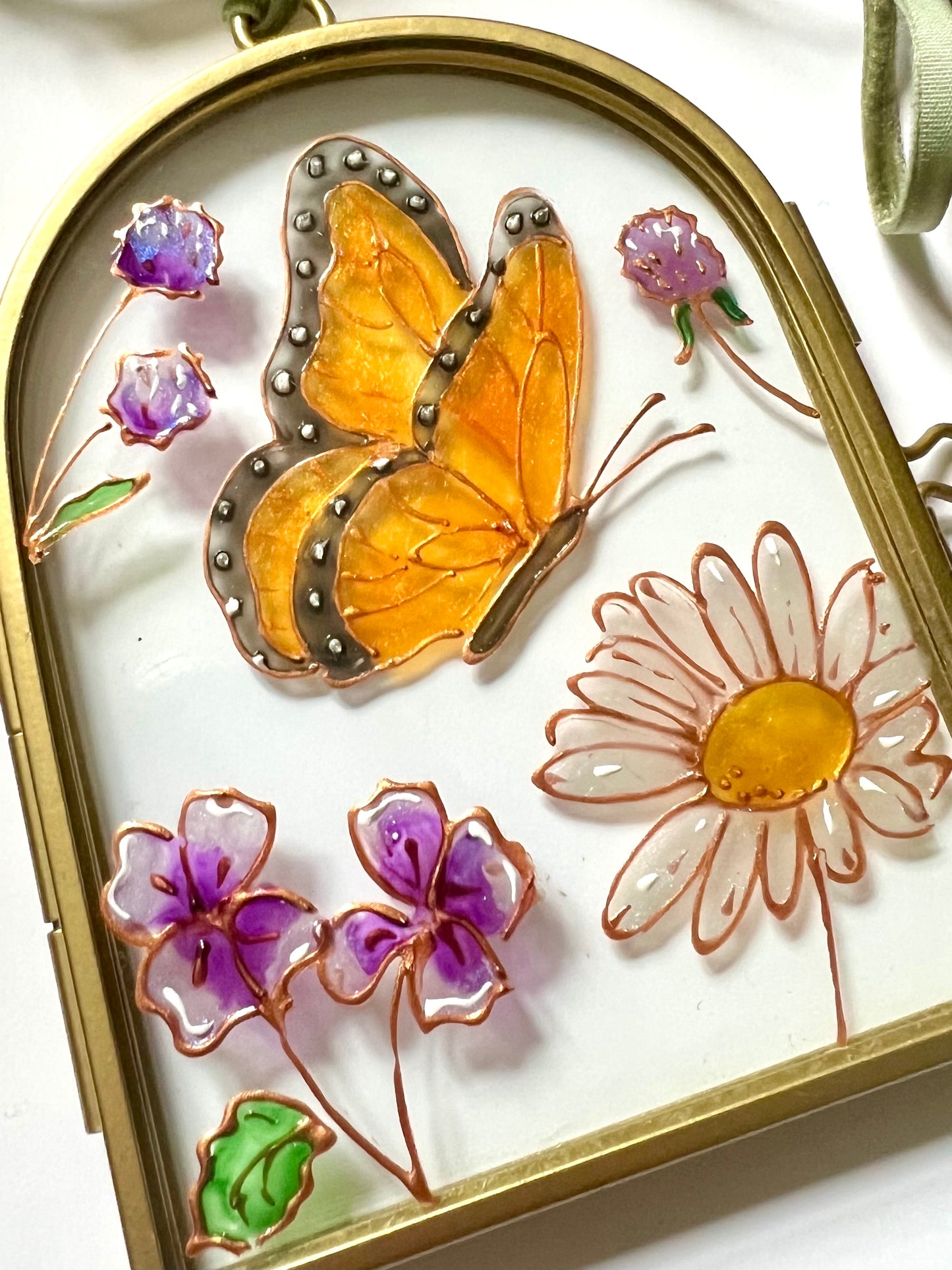 Butterfly and Flowers Glass Painting