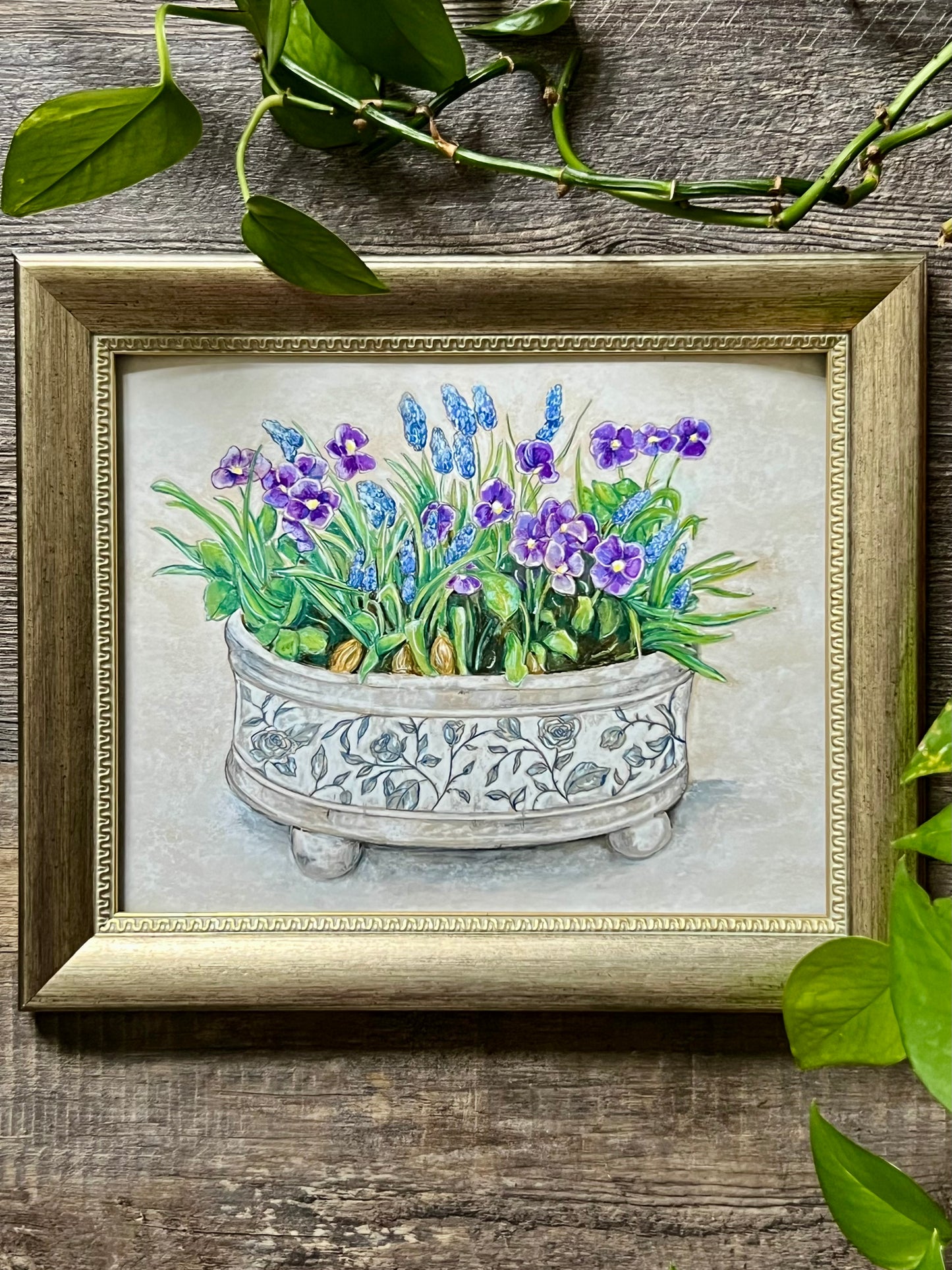 Potted Violets and Hyacinth Art Print