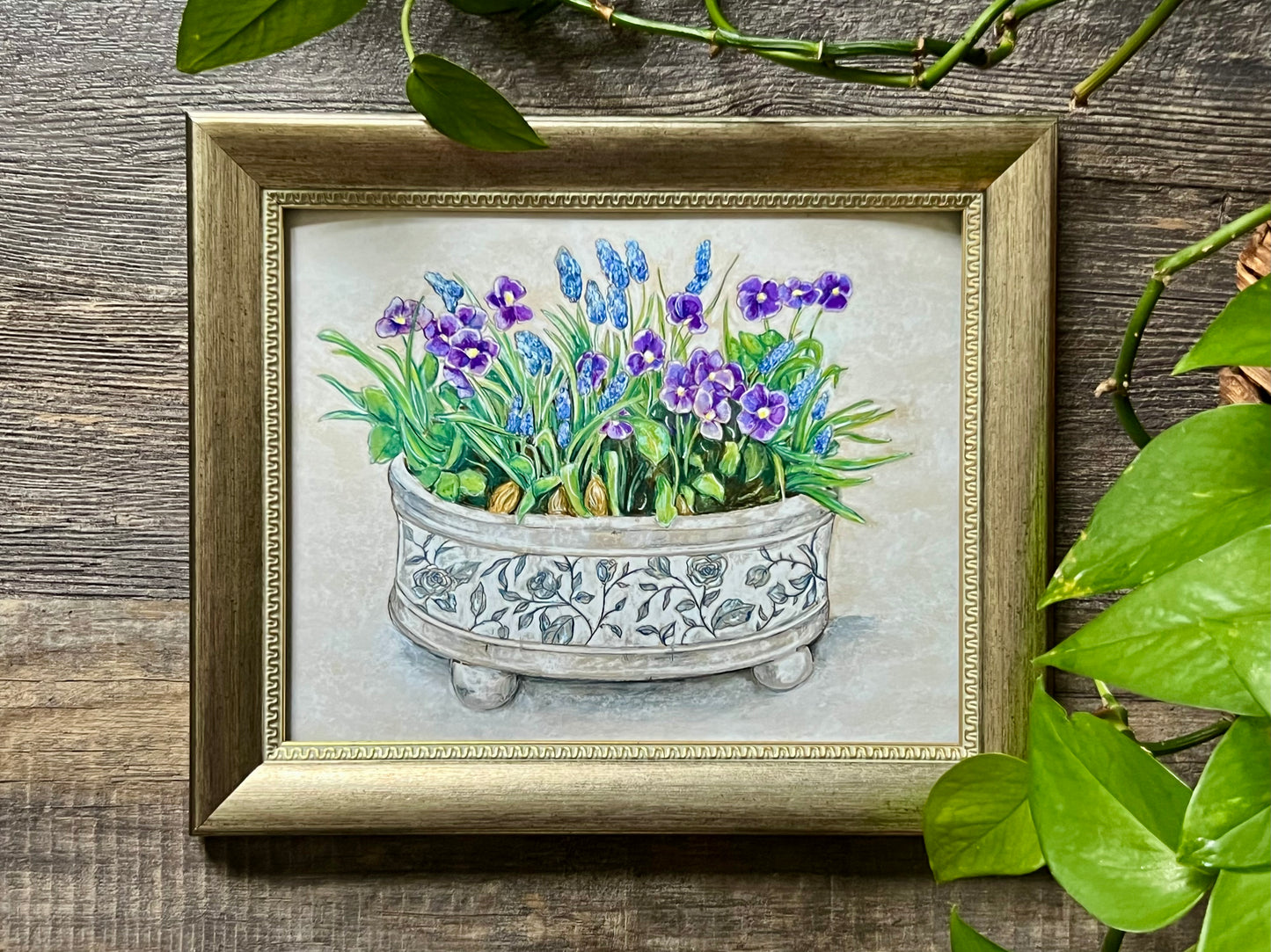 Potted Violets and Hyacinth Art Print