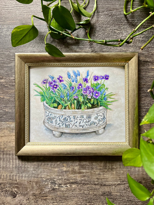 Potted Violets and Hyacinth Art Print