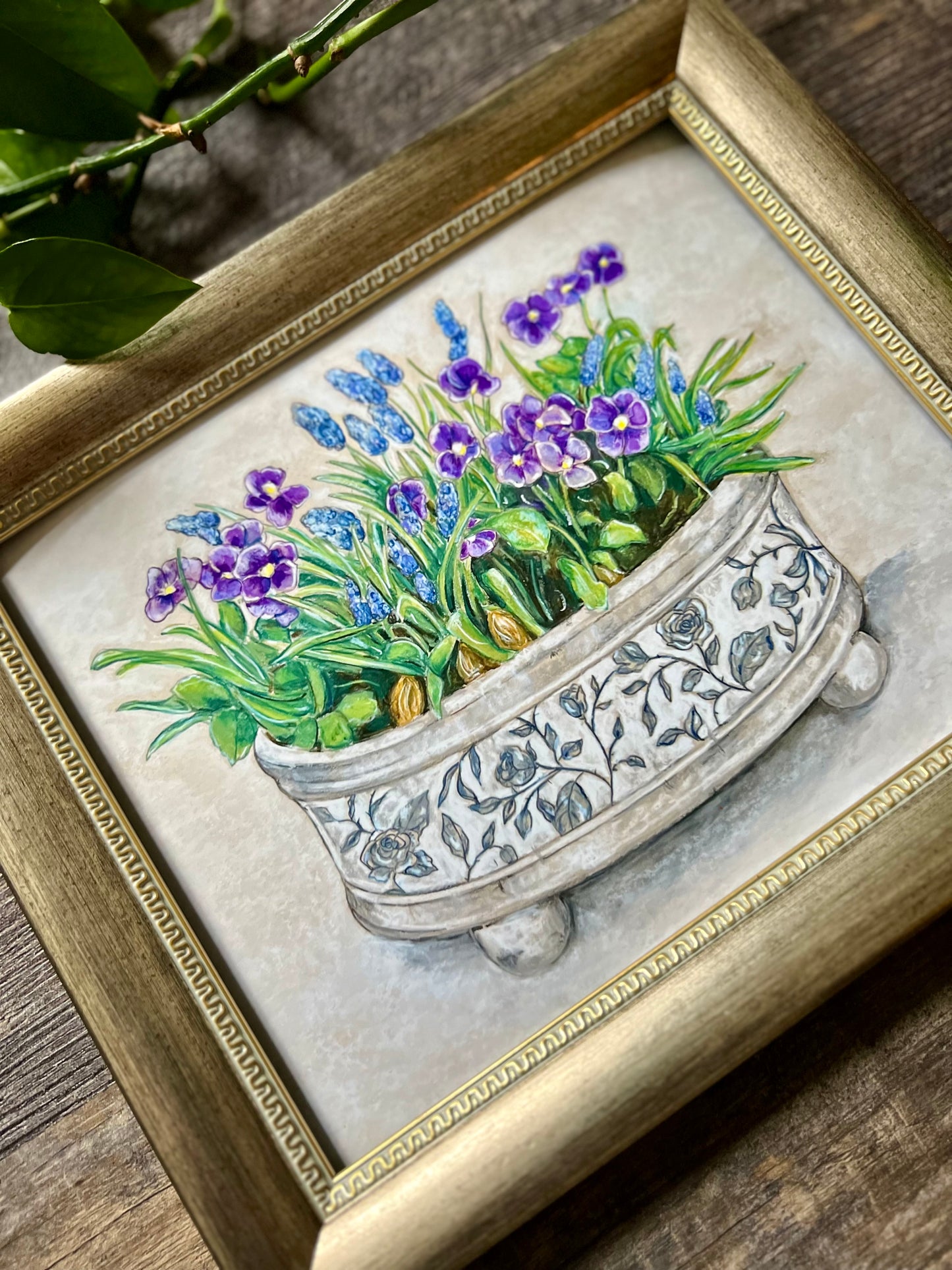 Potted Violets and Hyacinth Art Print