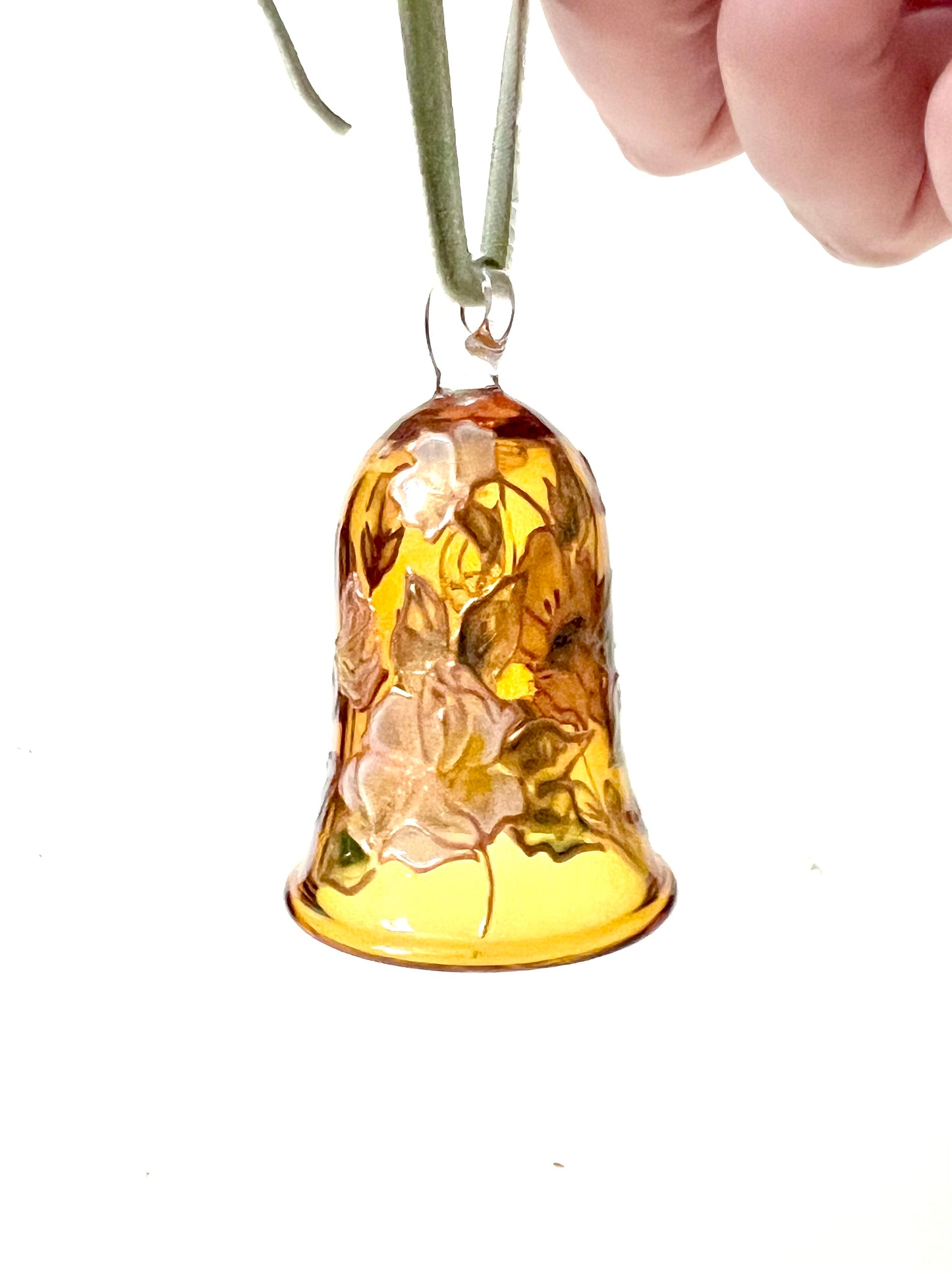 Hand Painted Magnolia Flower Glass Bell Ornament