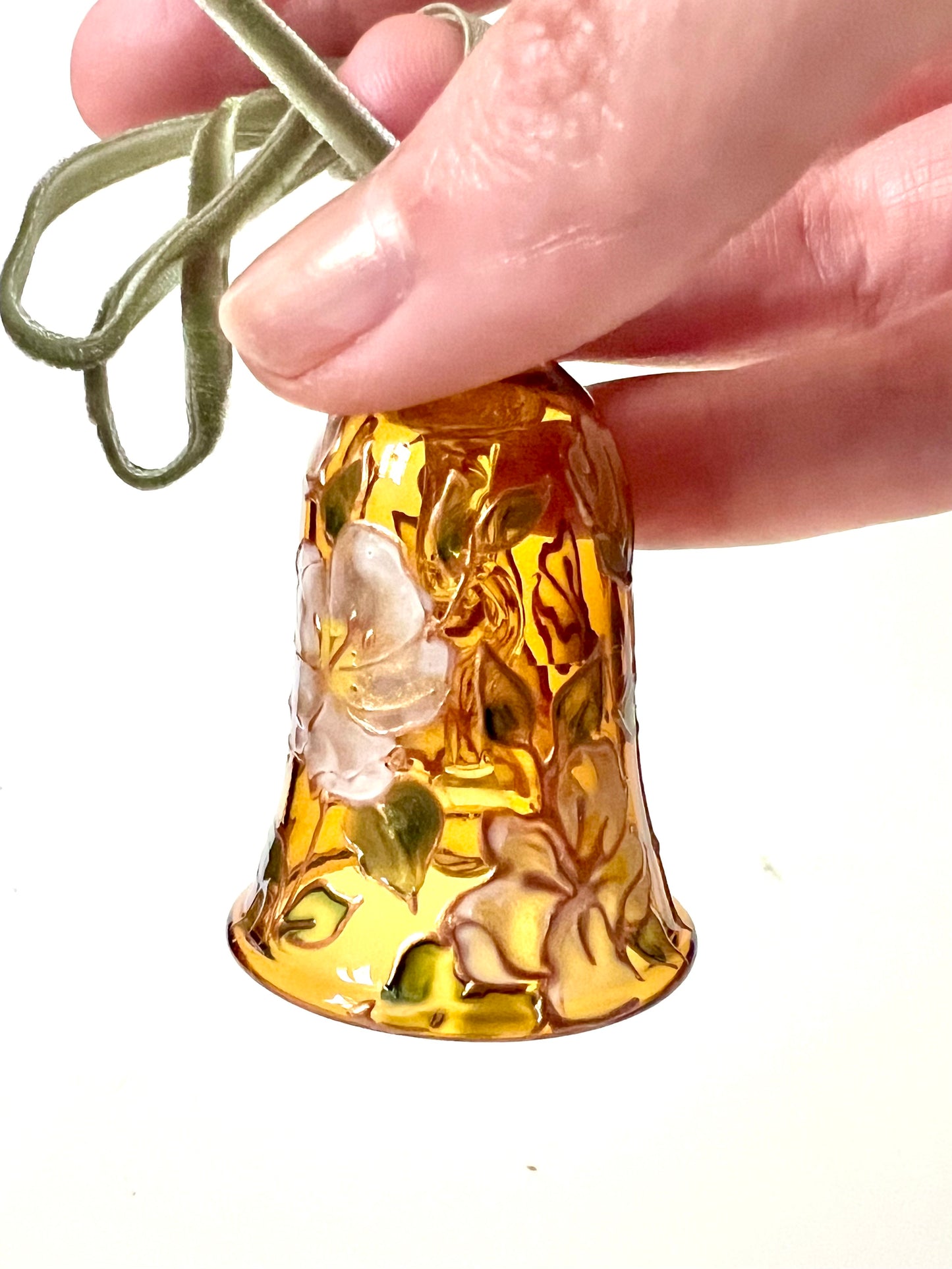 Hand Painted Magnolia Flower Glass Bell Ornament