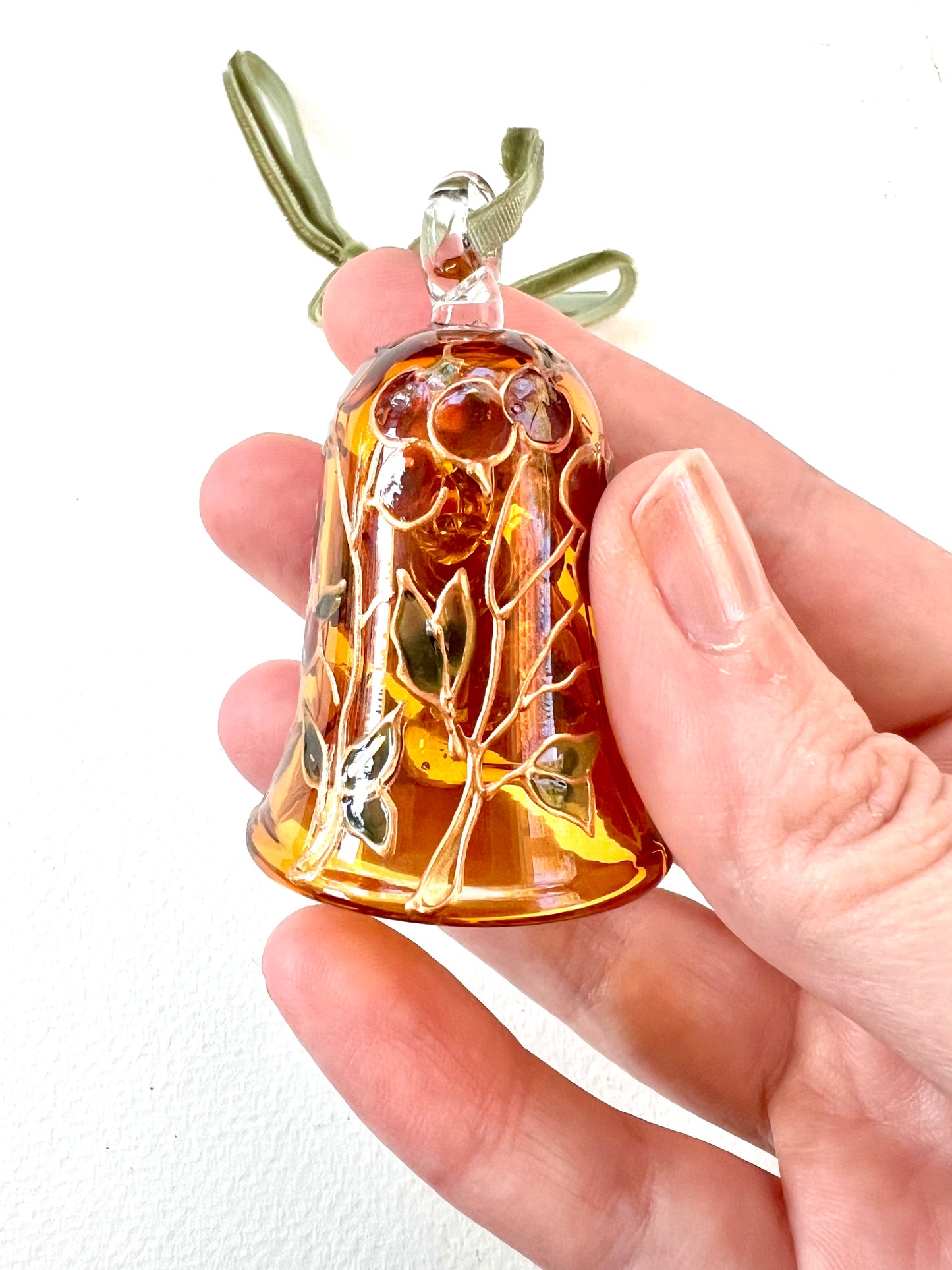 Hand Painted Holiday Berry Glass Bell Ornament