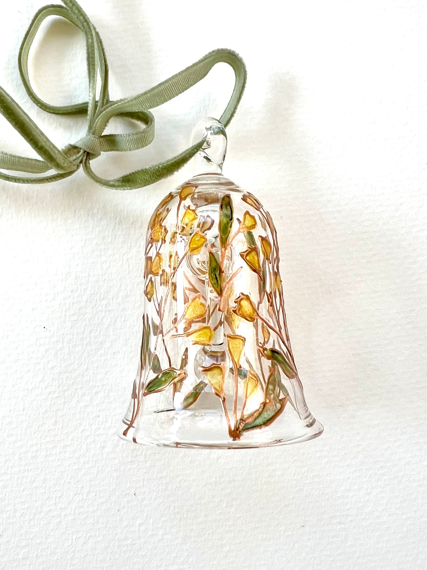 Hand Painted Flowers Glass Bell Ornament