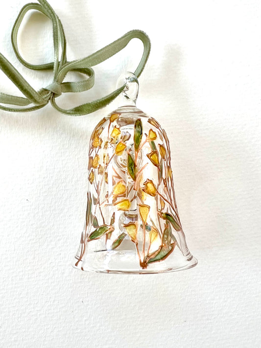 Hand Painted Flowers Glass Bell Ornament