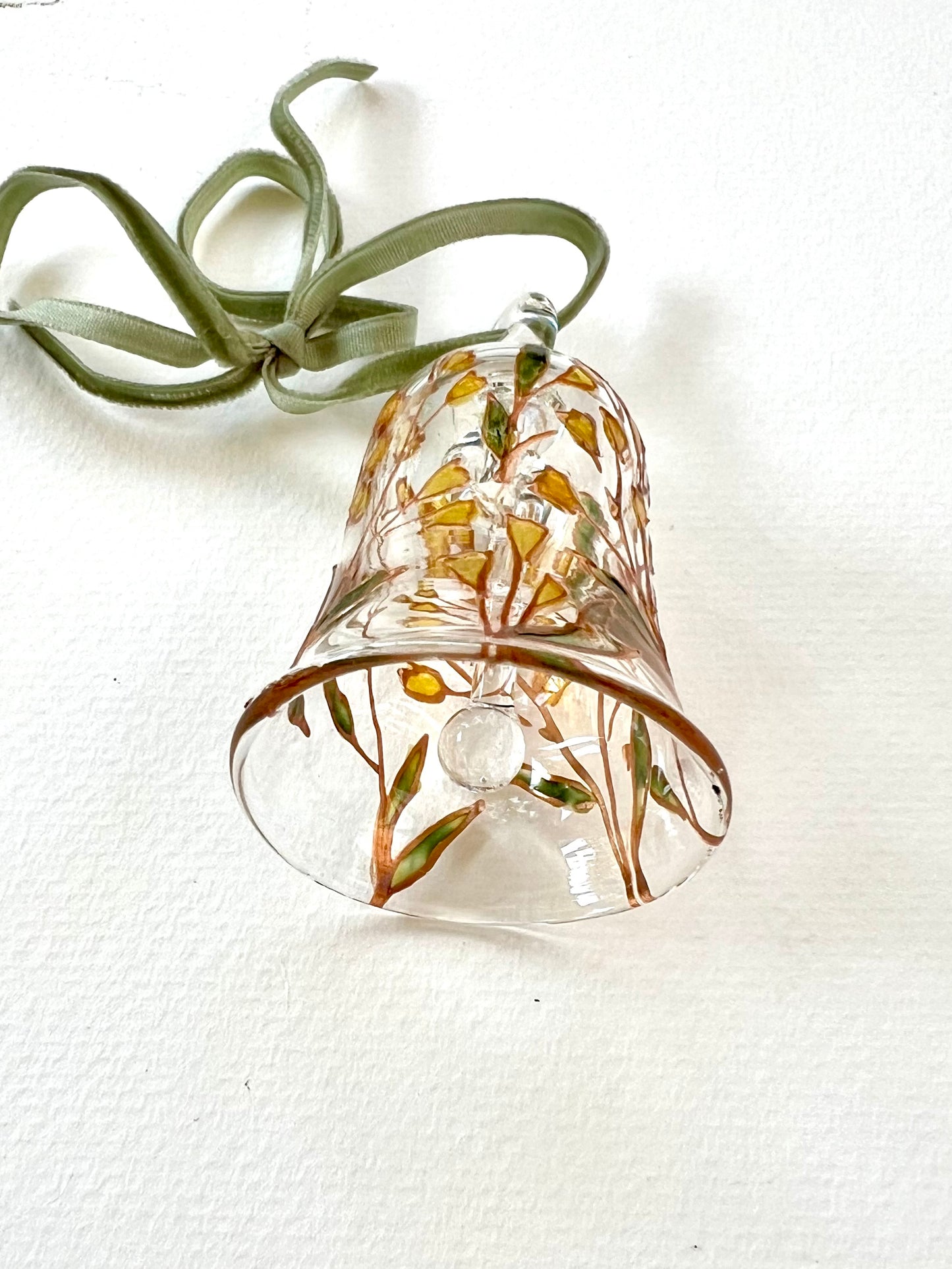 Hand Painted Flowers Glass Bell Ornament