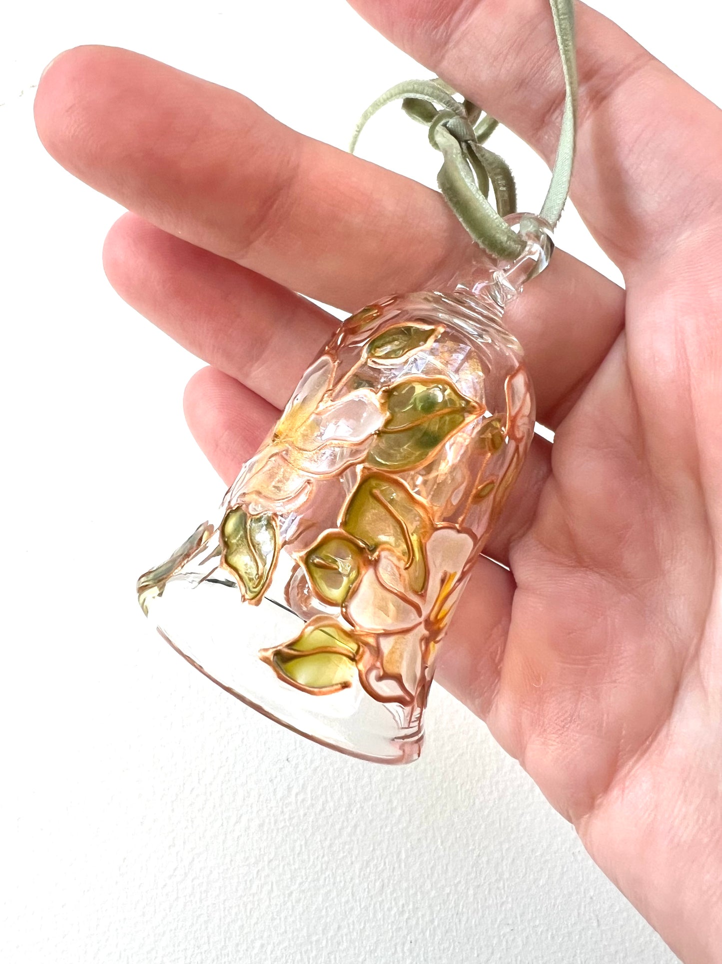 Hand Painted Magnolia Flower Glass Bell Ornament