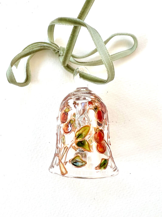 Hand Painted Holiday Berry Glass Bell Ornament