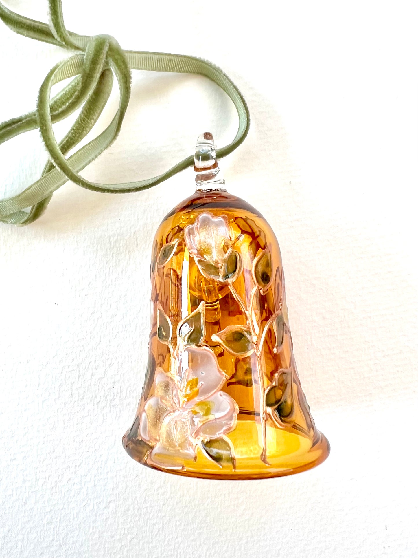 Hand Painted Magnolia Flower Glass Bell Ornament