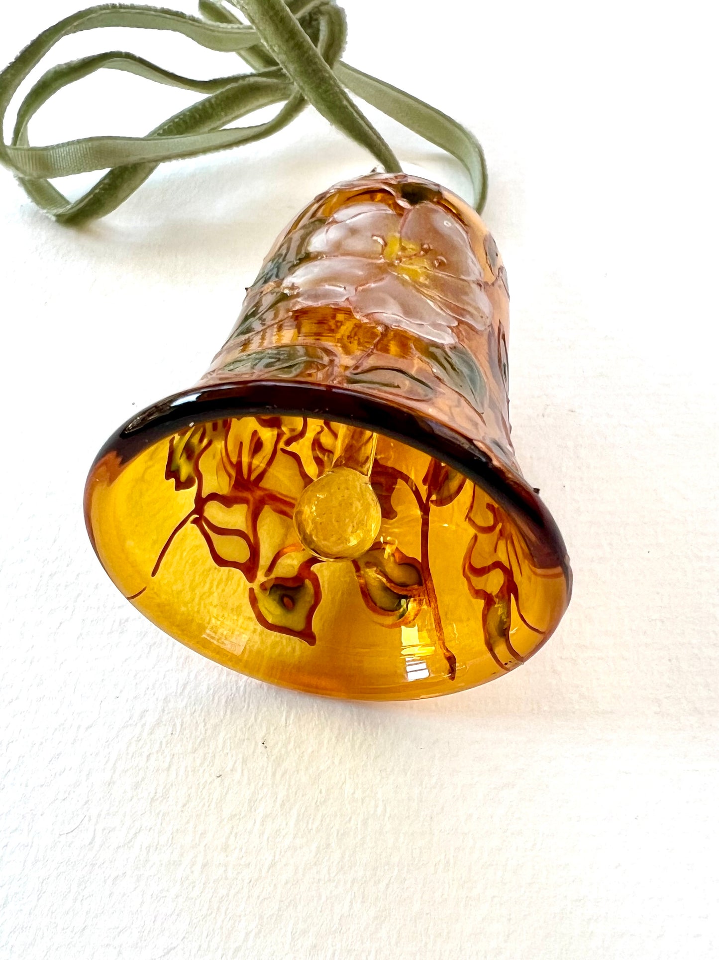 Hand Painted Magnolia Flower Glass Bell Ornament